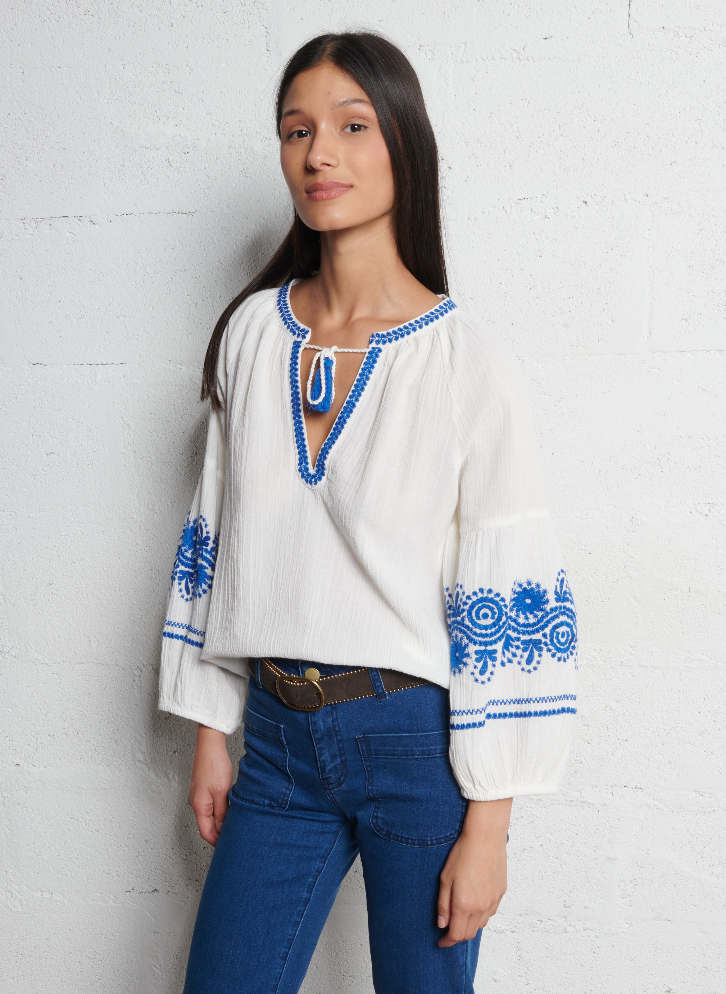 Cotton henley blouse MAISON 123 White