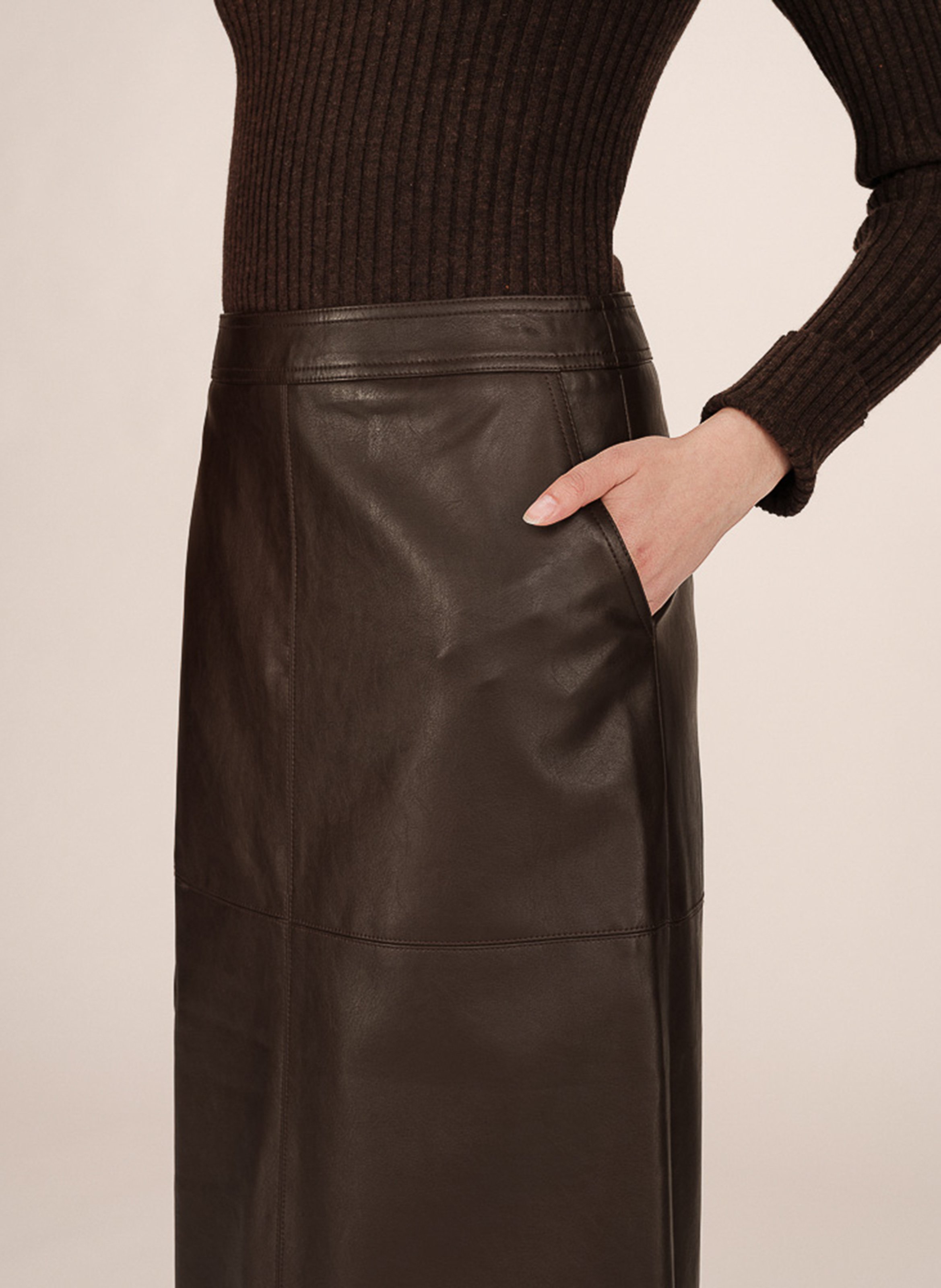 jupe midi aspect cuir GRACE ET MILA Marron