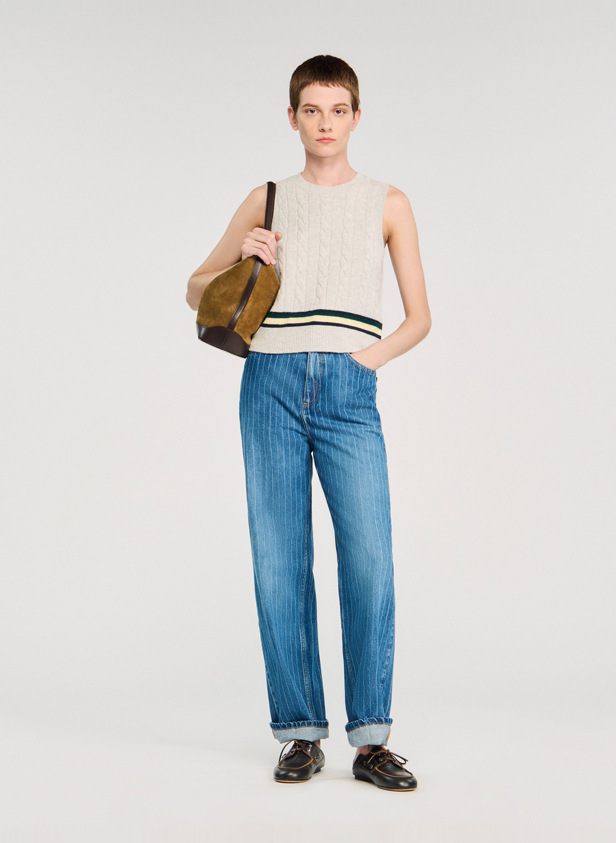 Jean large taille haute en coton SANDRO Bleu