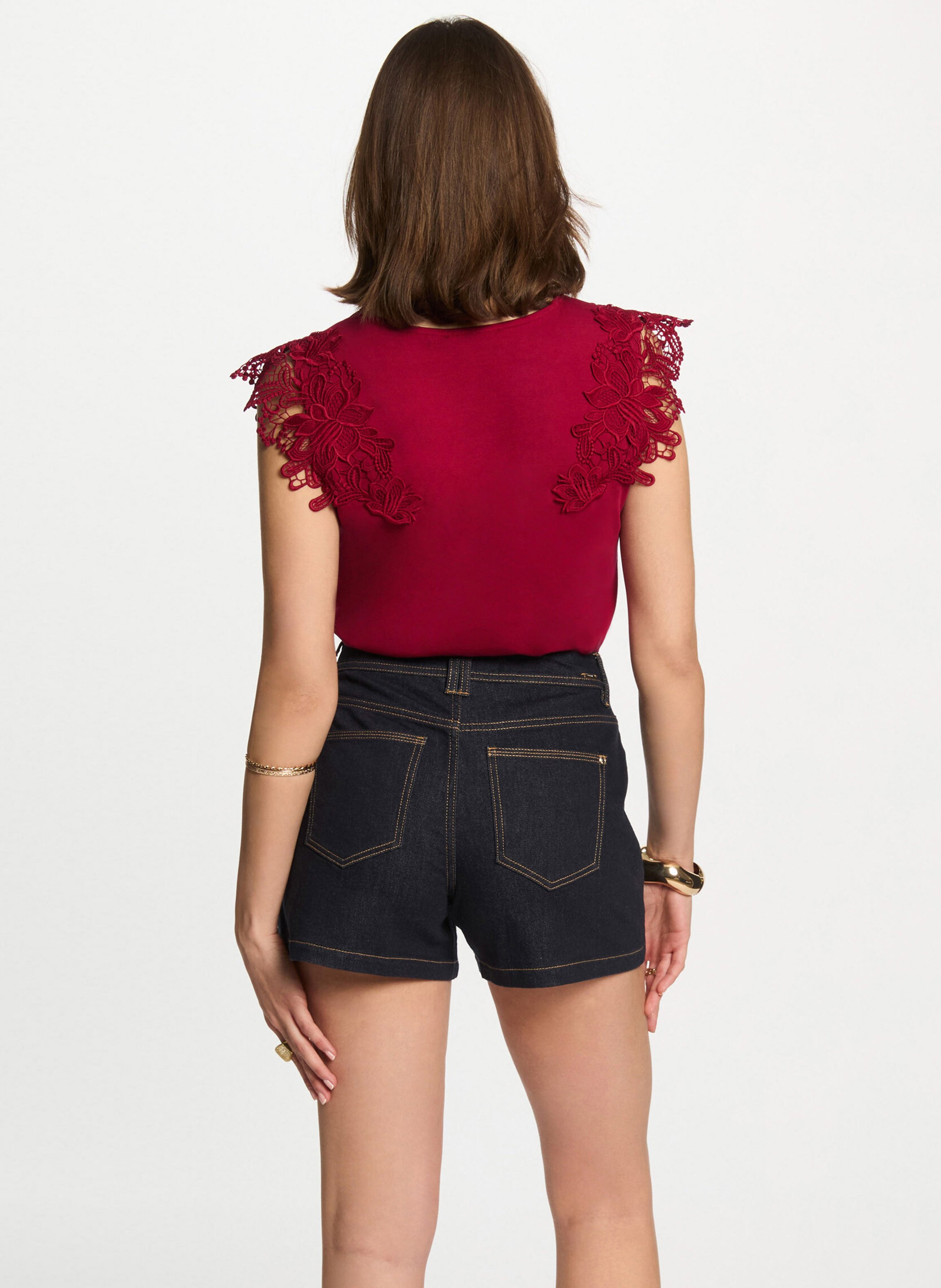 Tee-shirt sans manches à détail dentelle MORGAN Rouge