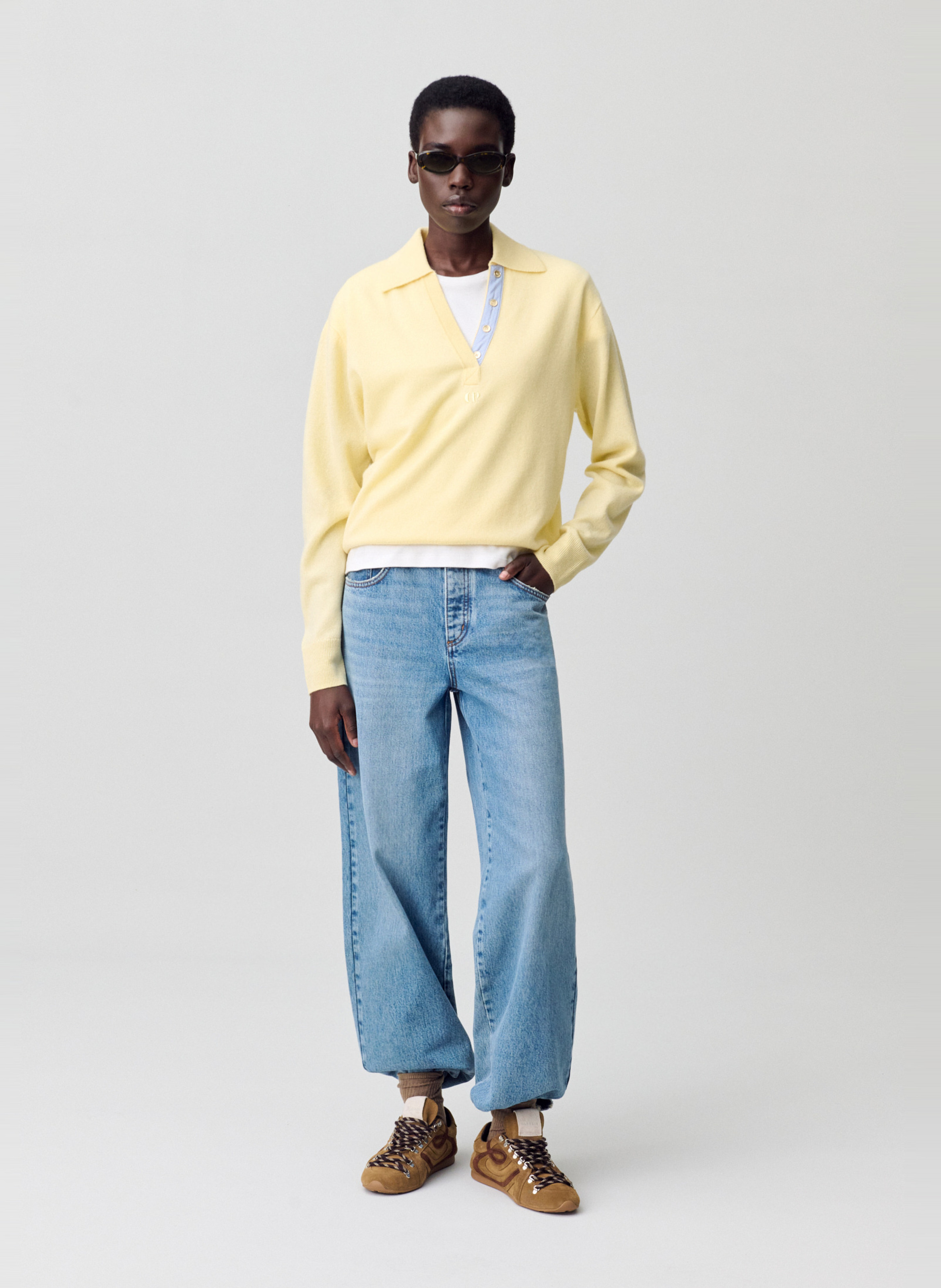 Straight wool blend polo CLAUDIE PIERLOT Yellow