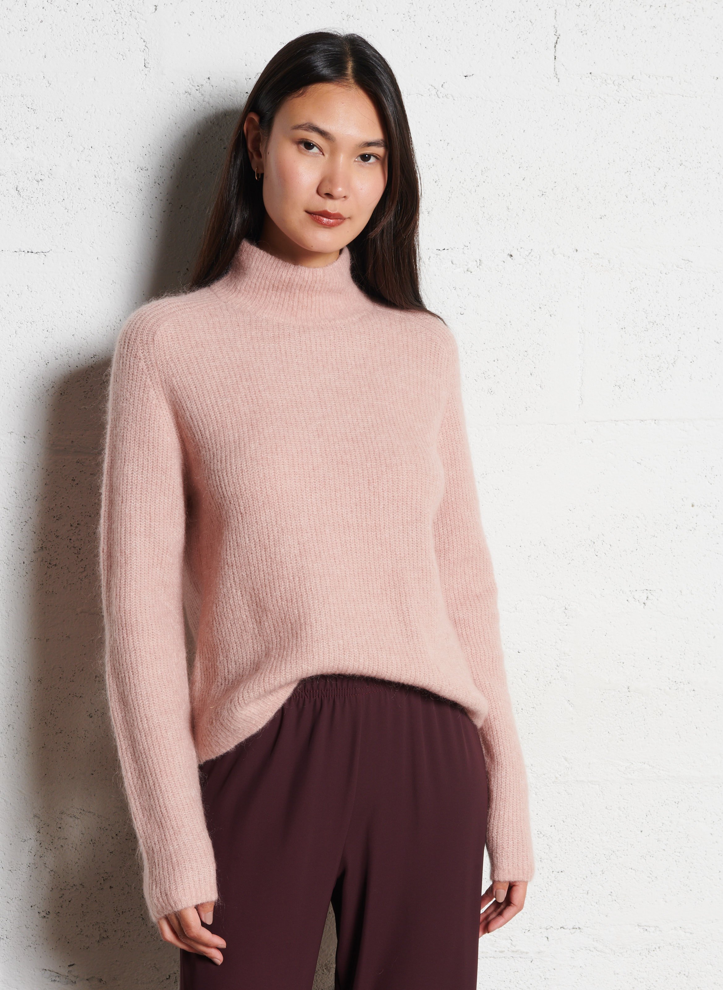 Pull col roulé uni en laine mélangée JC SOPHIE Rose