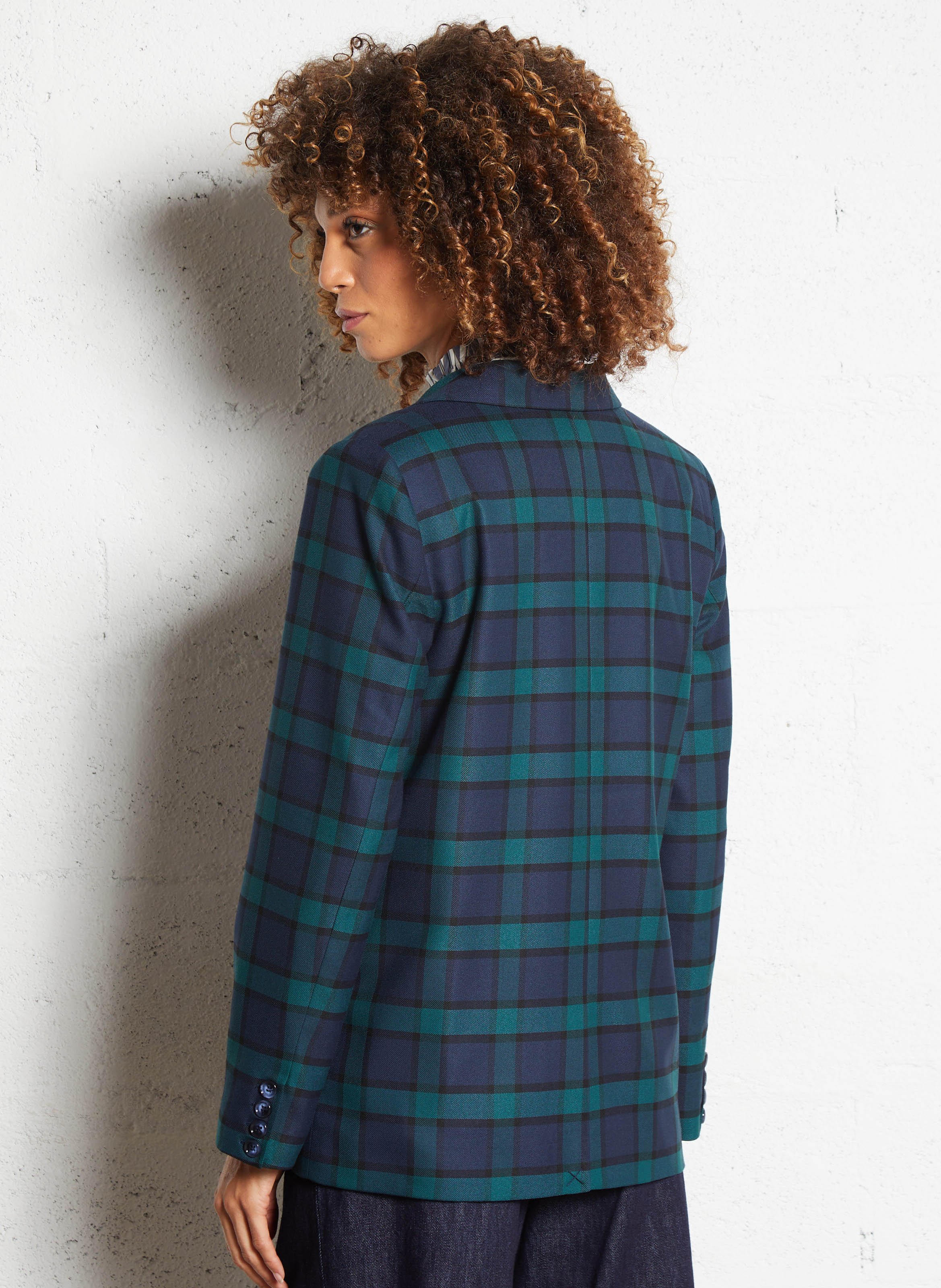 Straight checked blazer jacket PETITE MENDIGOTE Blue