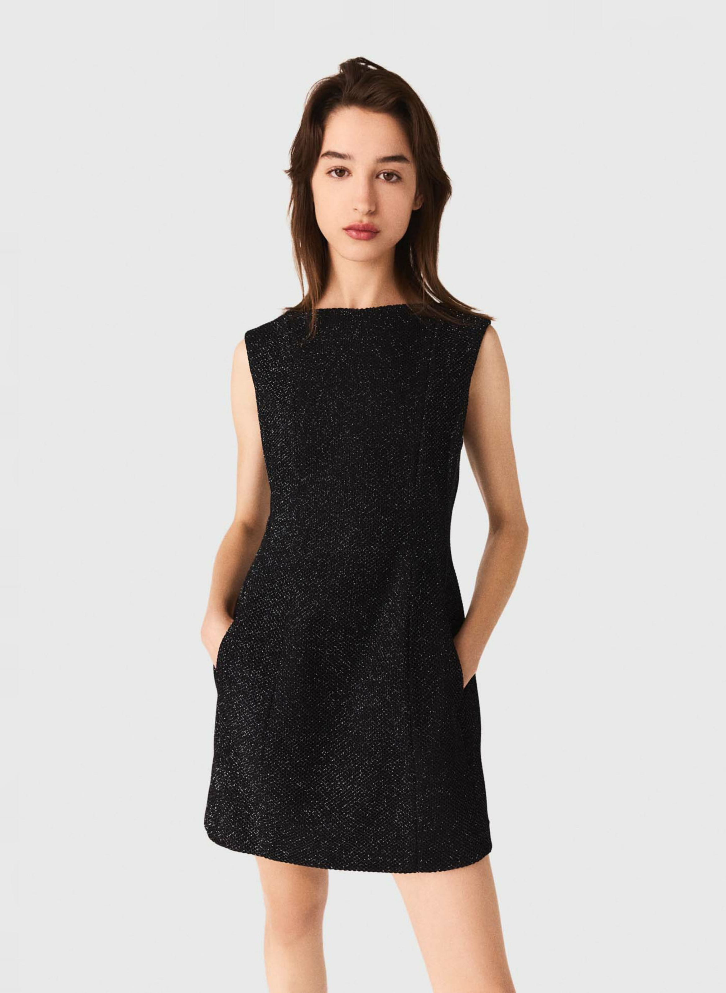 Short round neck sequined dress MAJE Black