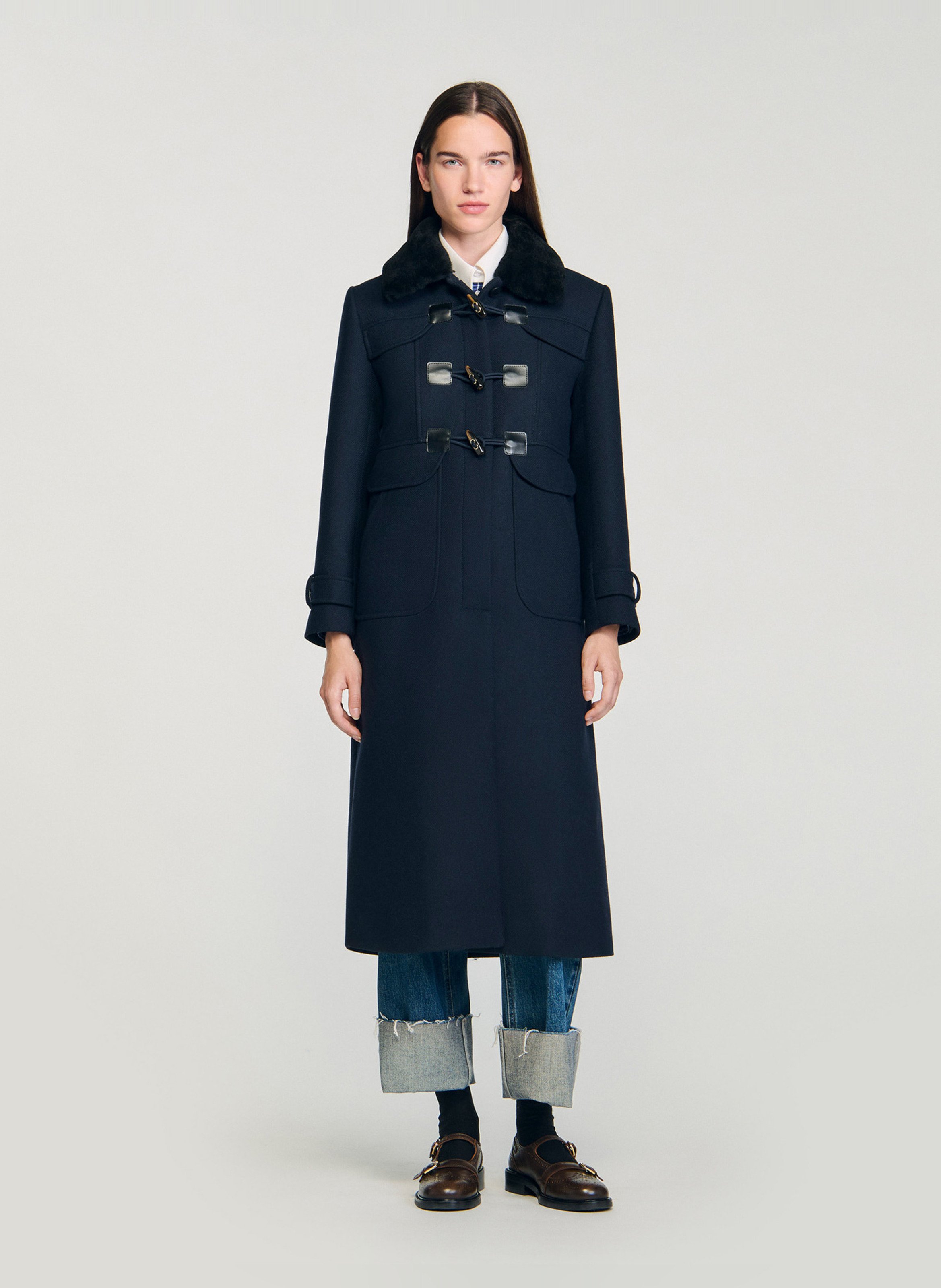 Jas met klassieke kraag - wolblend SANDRO Blauw