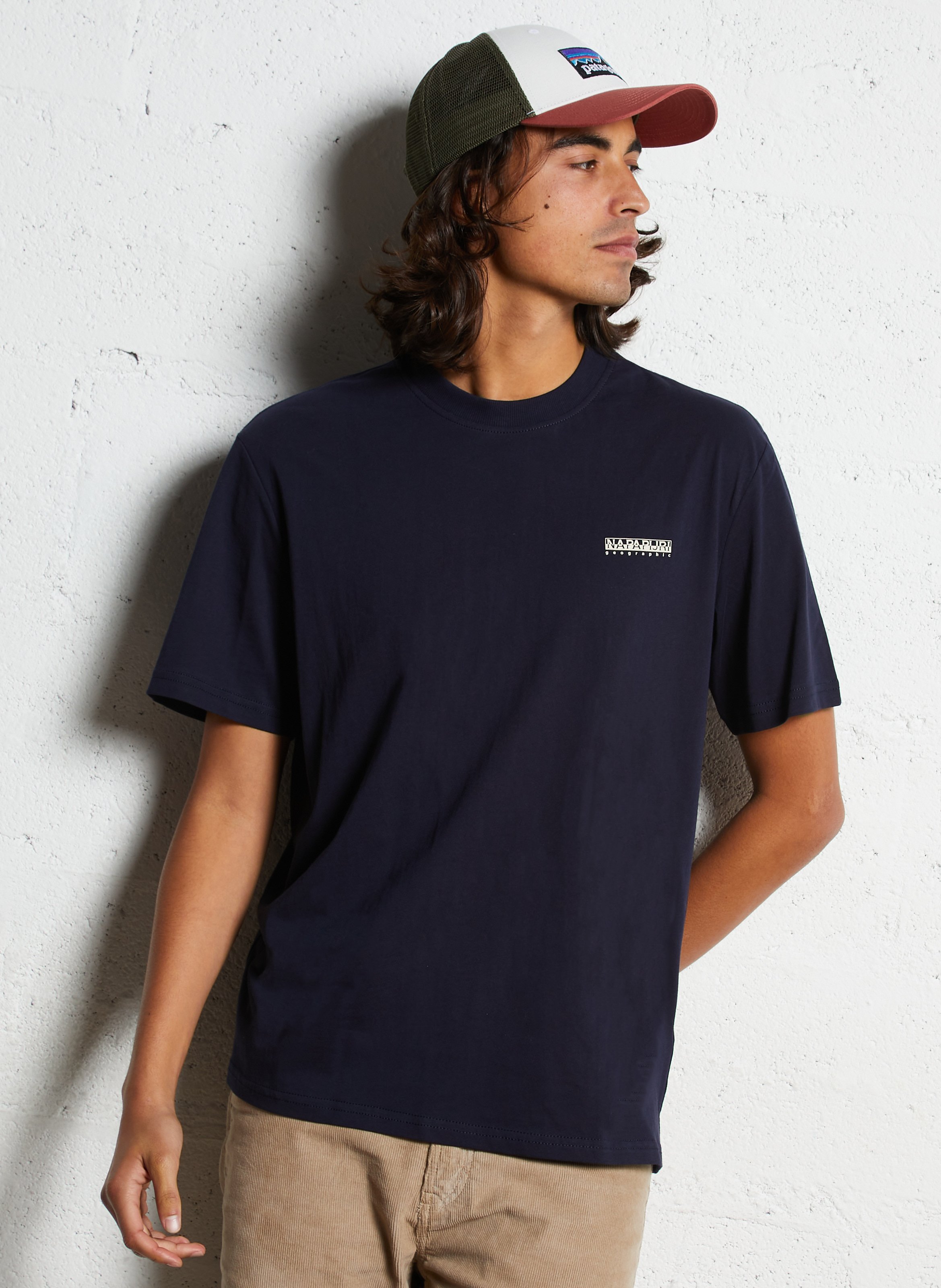 Gerade geschnittenes Rundhals-T-Shirt aus Baumwolle mit Siebdruck NAPAPIJRI Blau