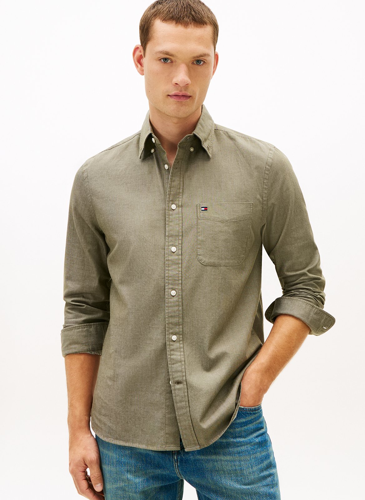 Cotton shirt with classic collar TOMMY HILFIGER Green