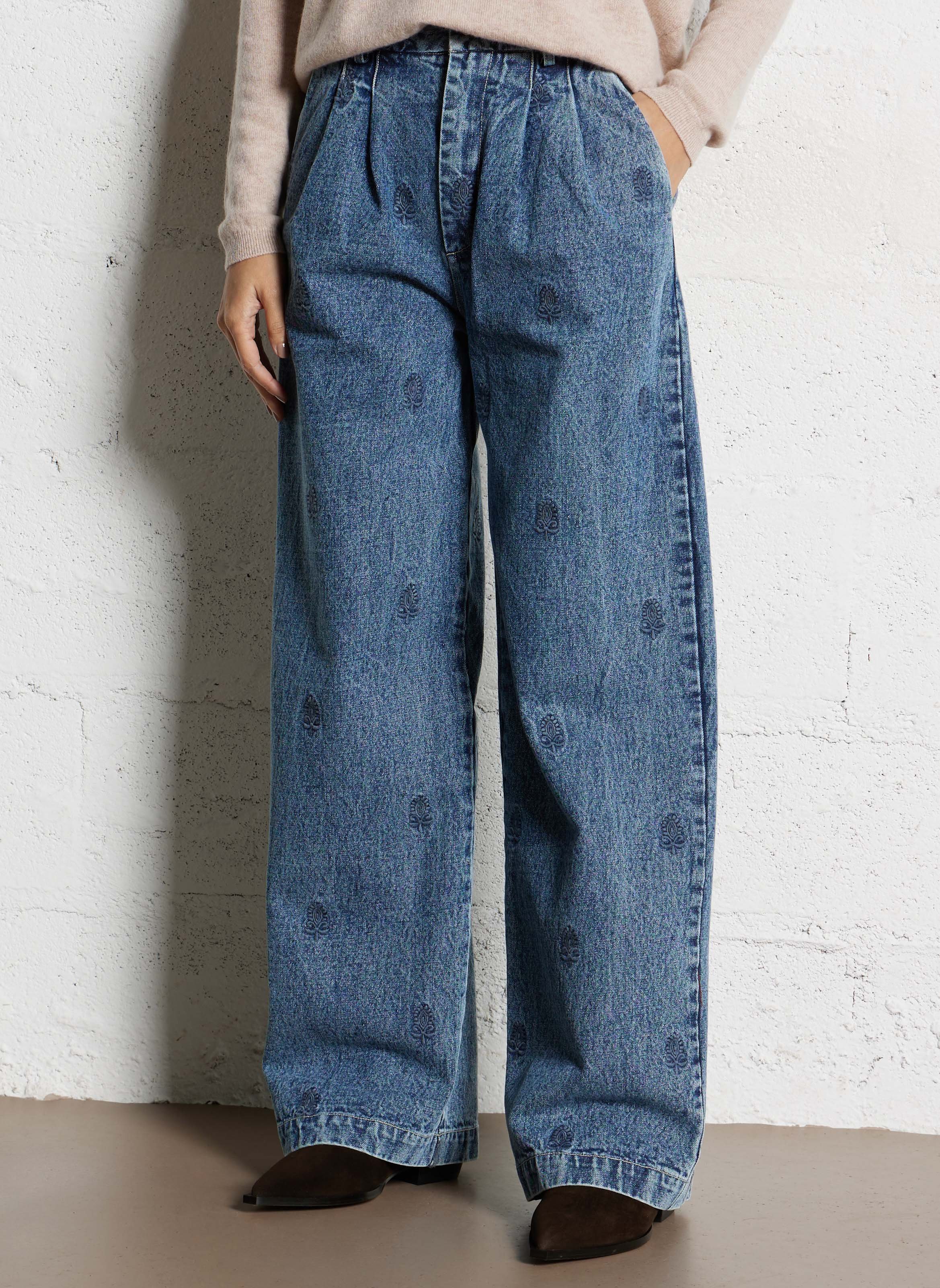 Jean large taille haute en coton  MAISON HOTEL Bleu