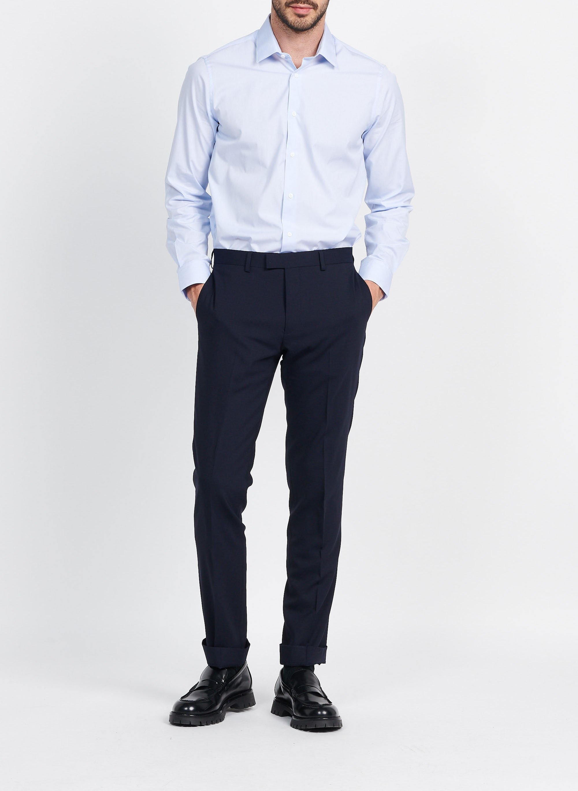 Slim-fit striped cotton shirt with classic collar ATELIER PRIVE Blue