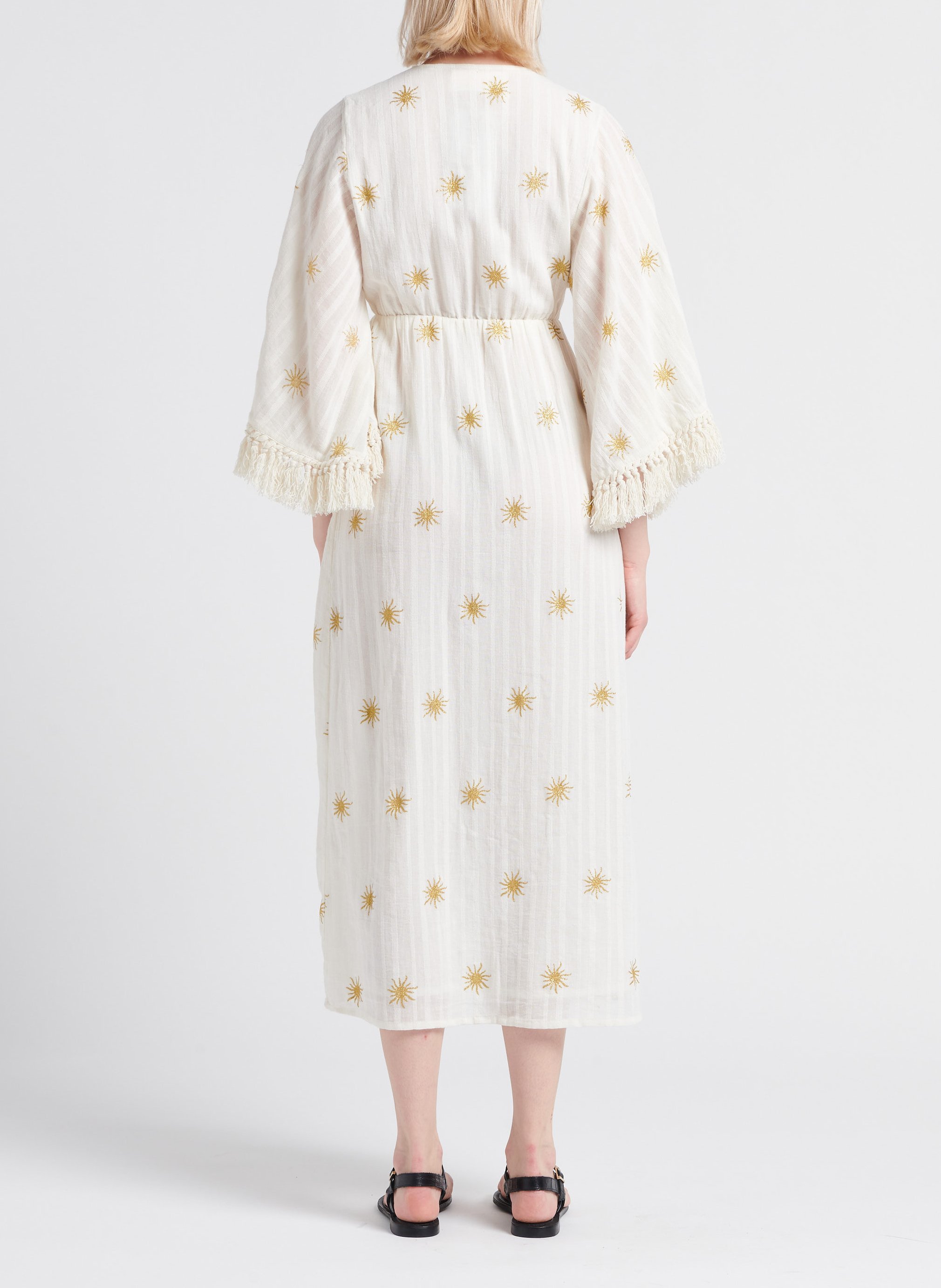 Lange, katoenen jurk met V-hals en motieven SUNDRESS Wit