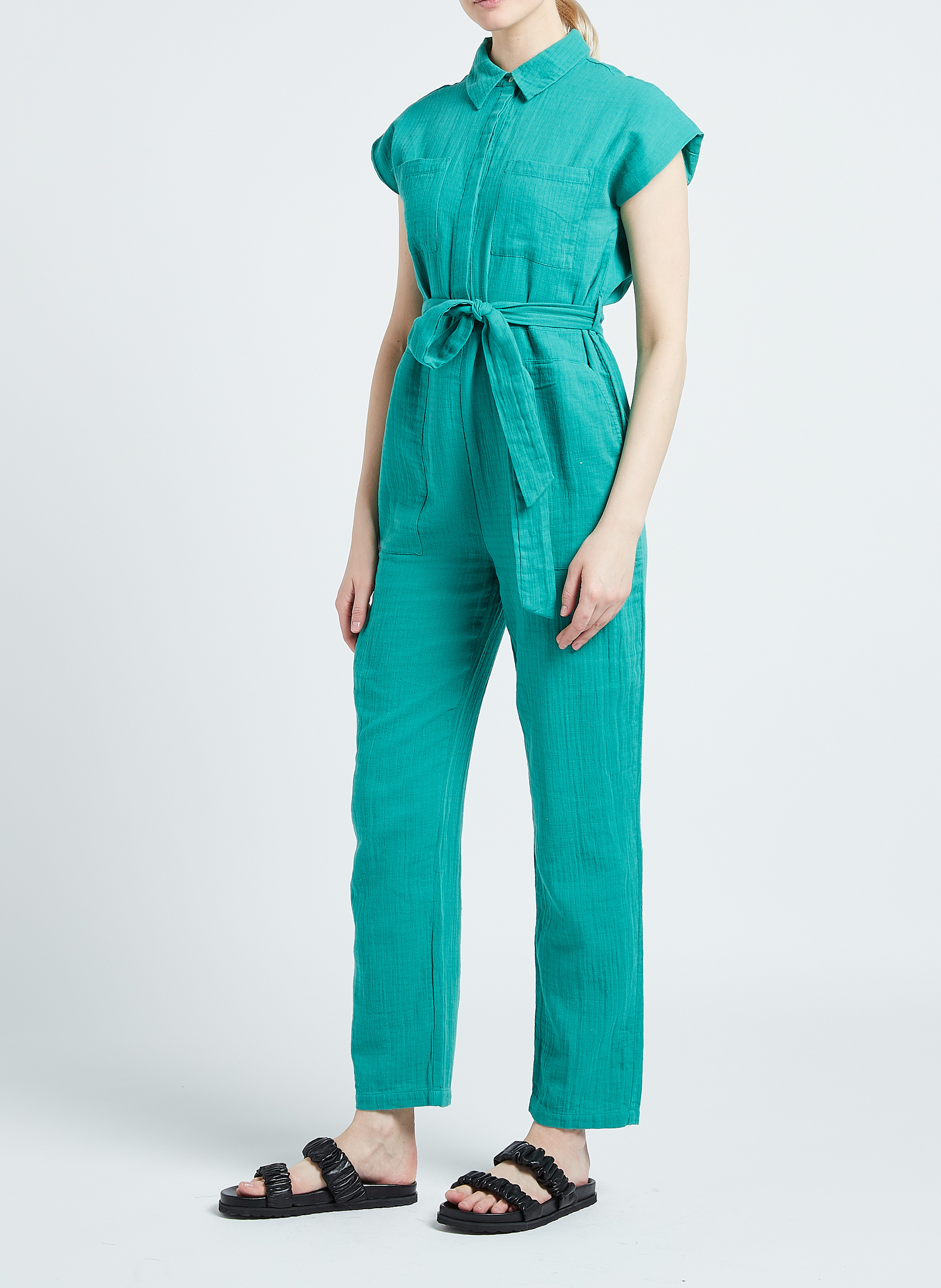 Katoenen jumpsuit met klassieke kraag VILA Groen