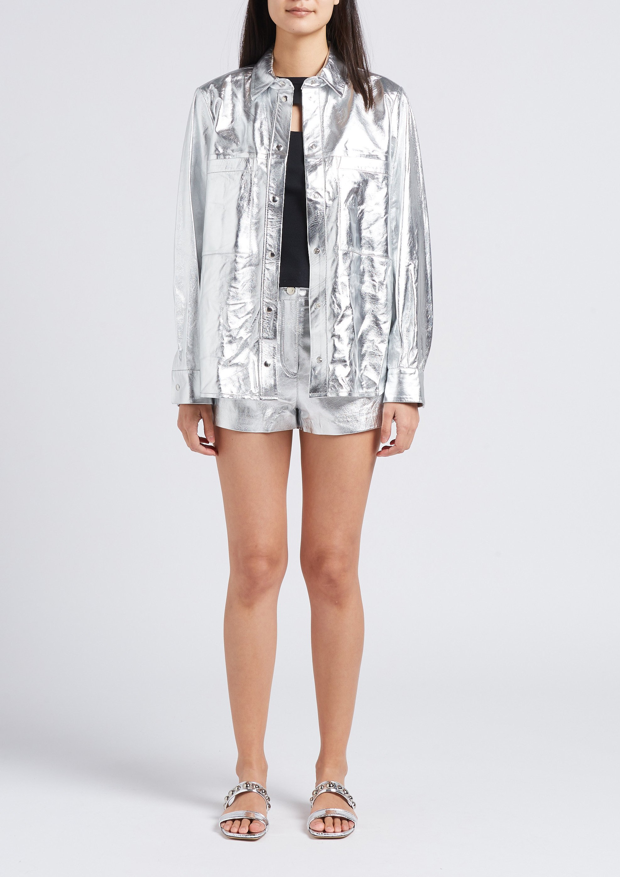Short droit métallisé en cuir  IRO Argent