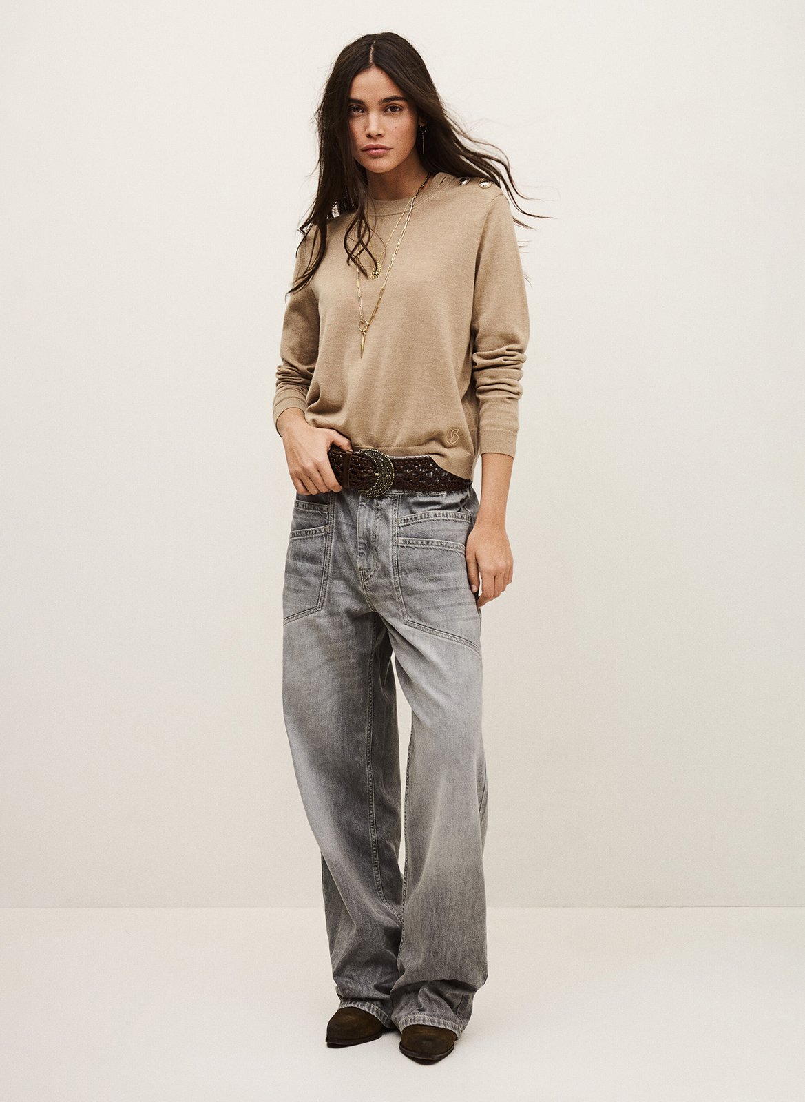 Straight round-neck wool sweater BA&SH Beige