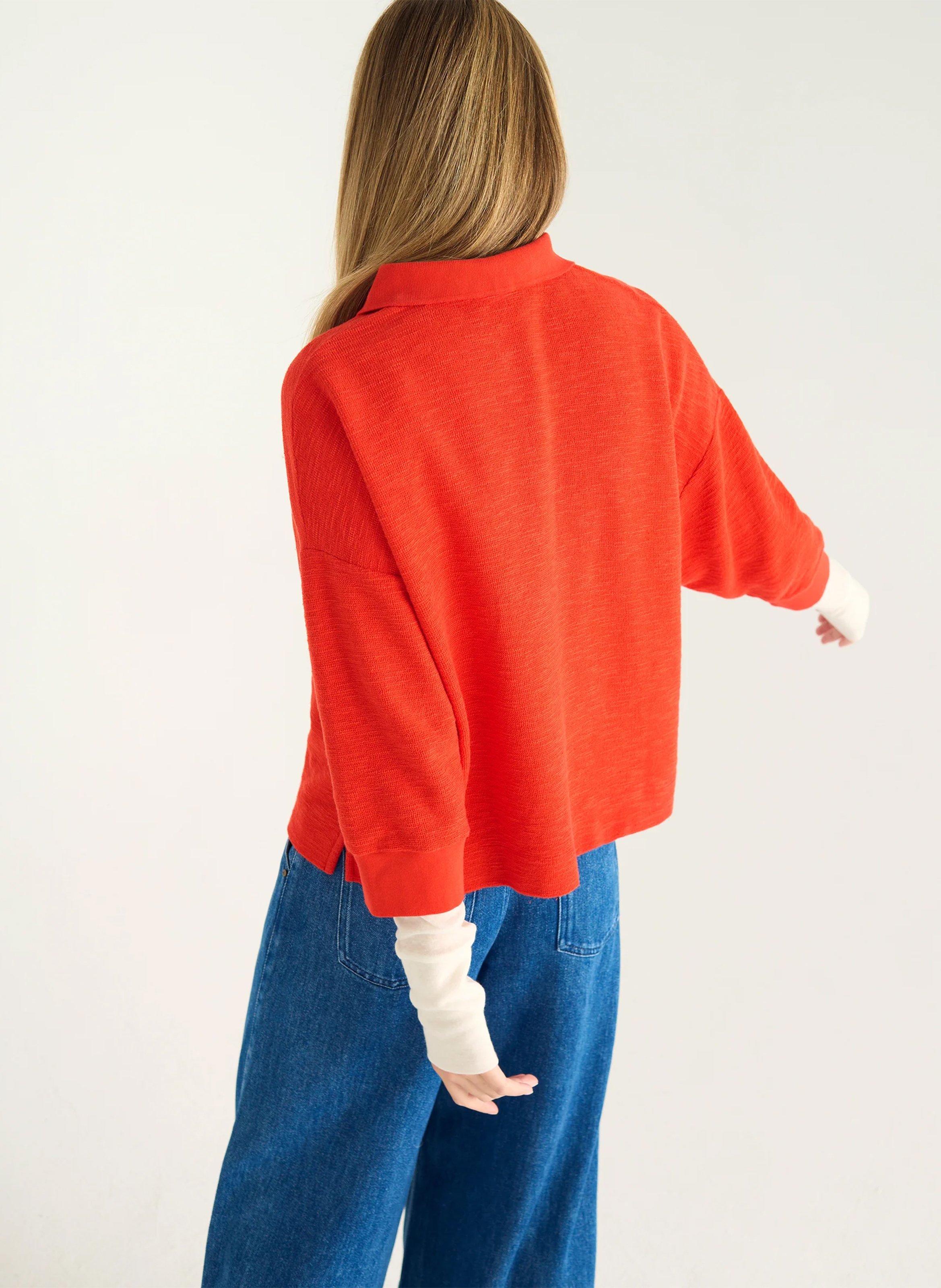 Weites Polo mit 3/4 Ärmeln in Uni-Farbe ACOTE Rot