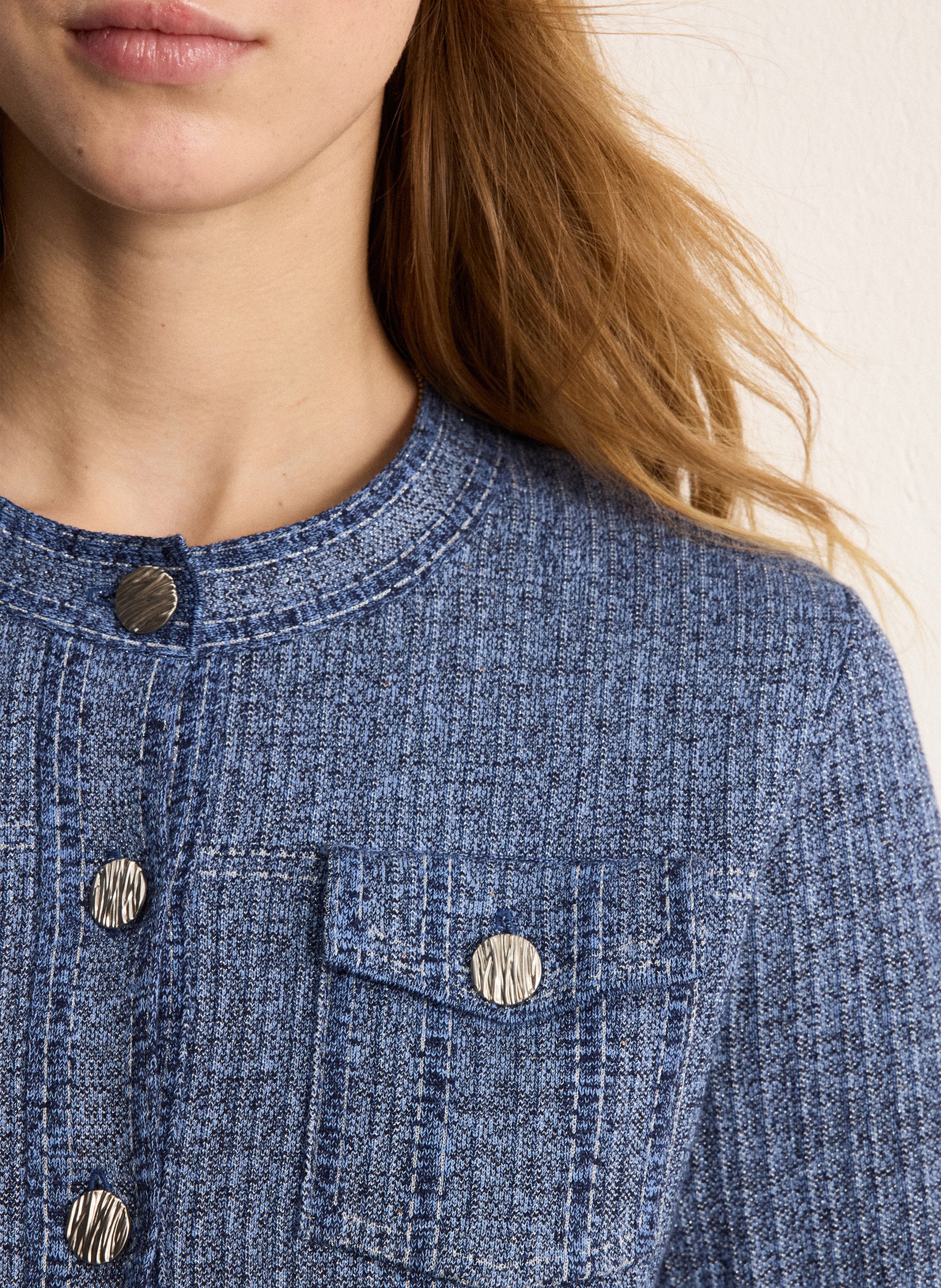 Gilet droit col mao en coton mélangé PABLO Bleu