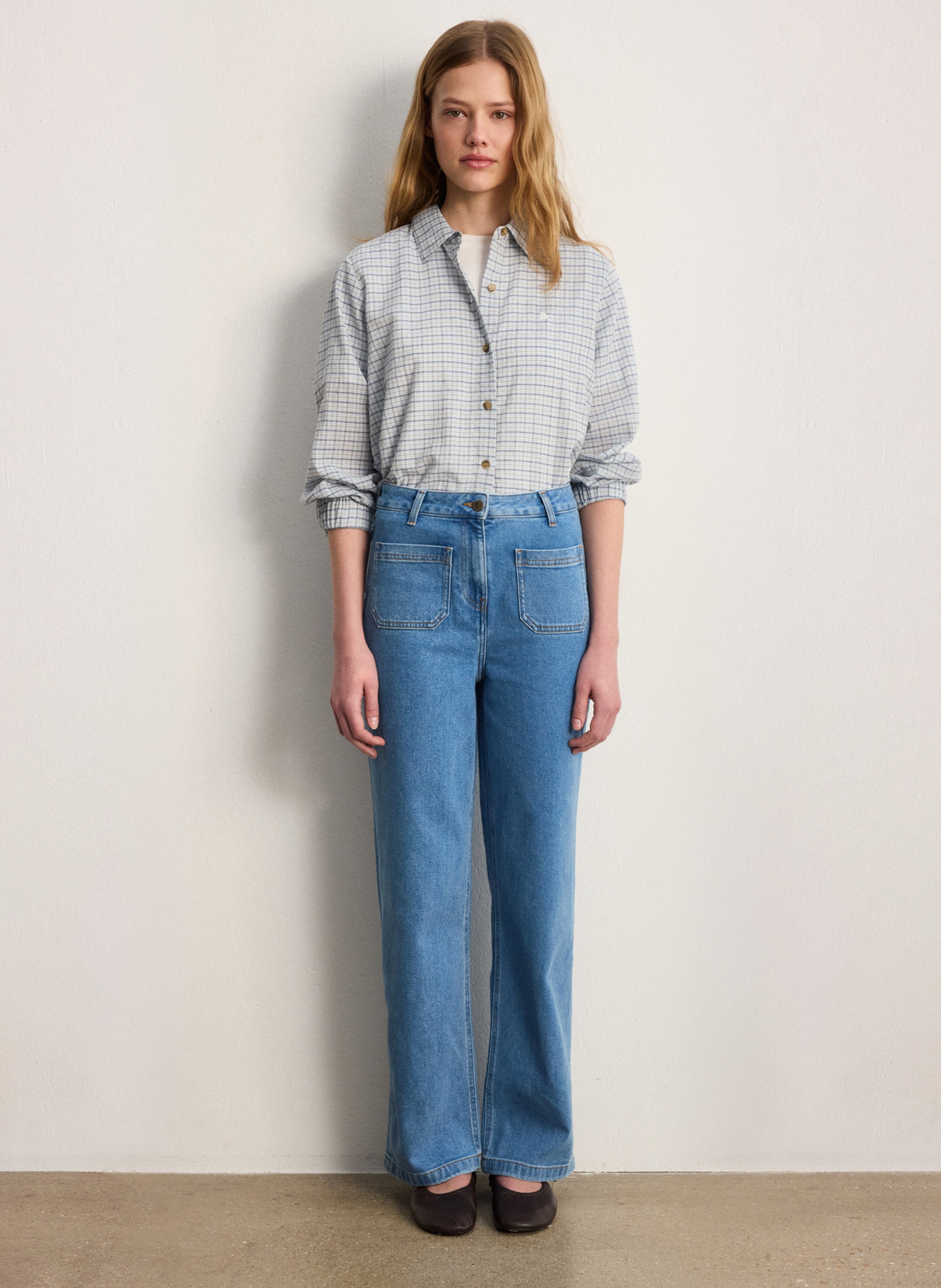 Jean large taille haute en coton mélangé PABLO Bleu