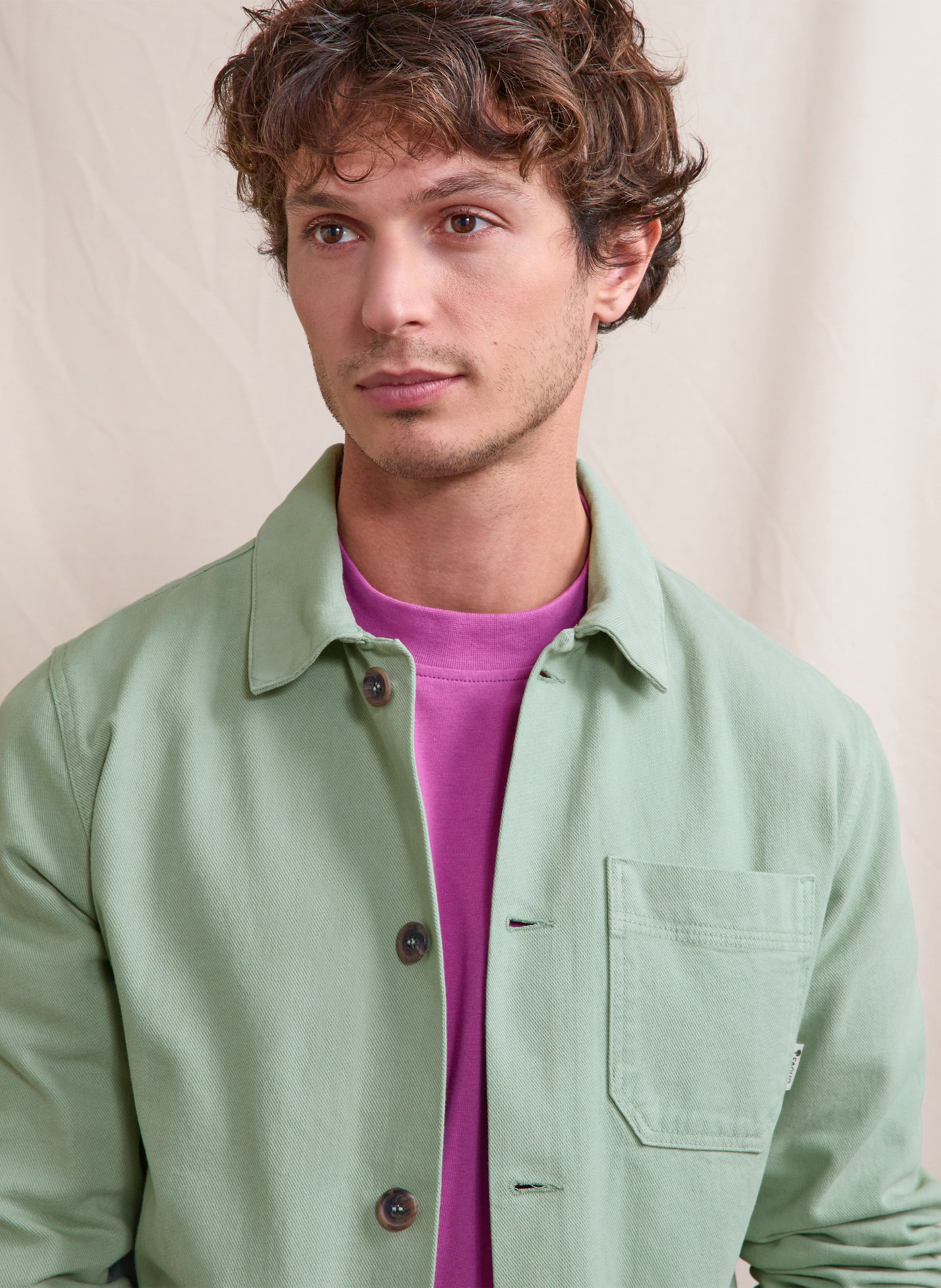 Weite Jacke mit klassischem Kragen aus Baumwollcanvas FAGUO Grun