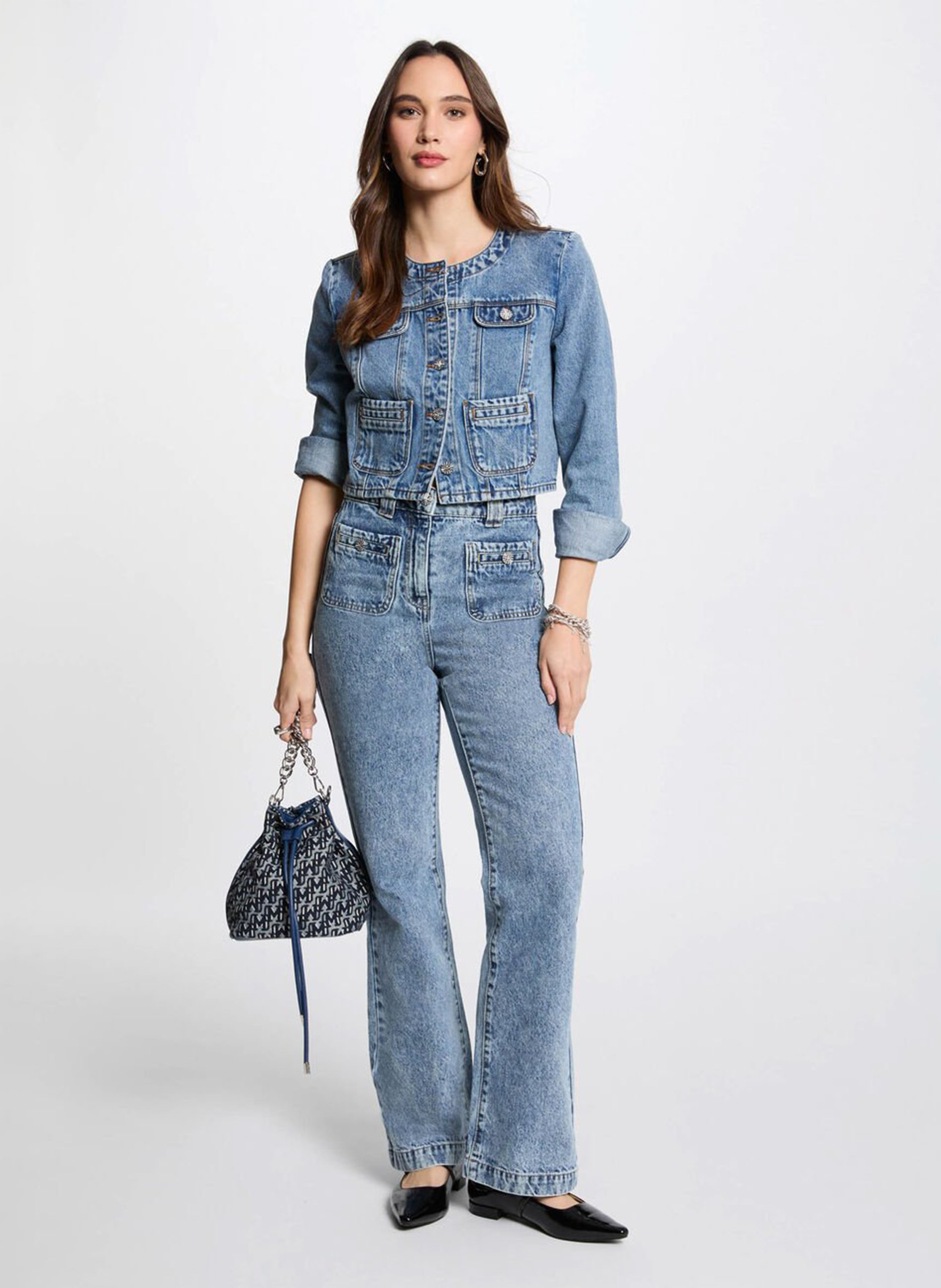 Fitted round neck cotton jacket MORGAN Blue