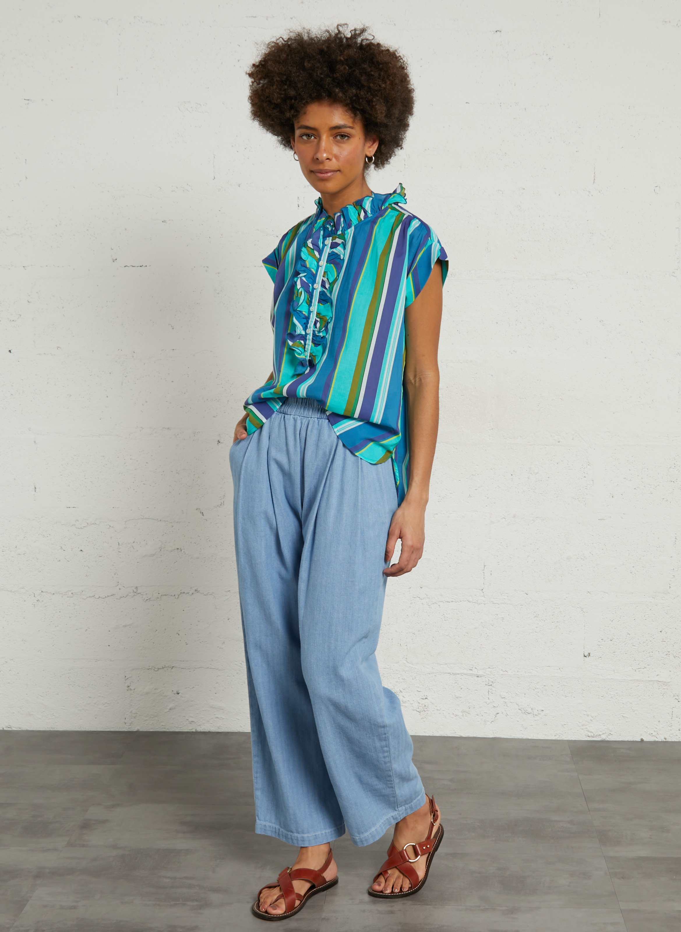 Blouse droite en coton rayé BELLA JONES Bleu