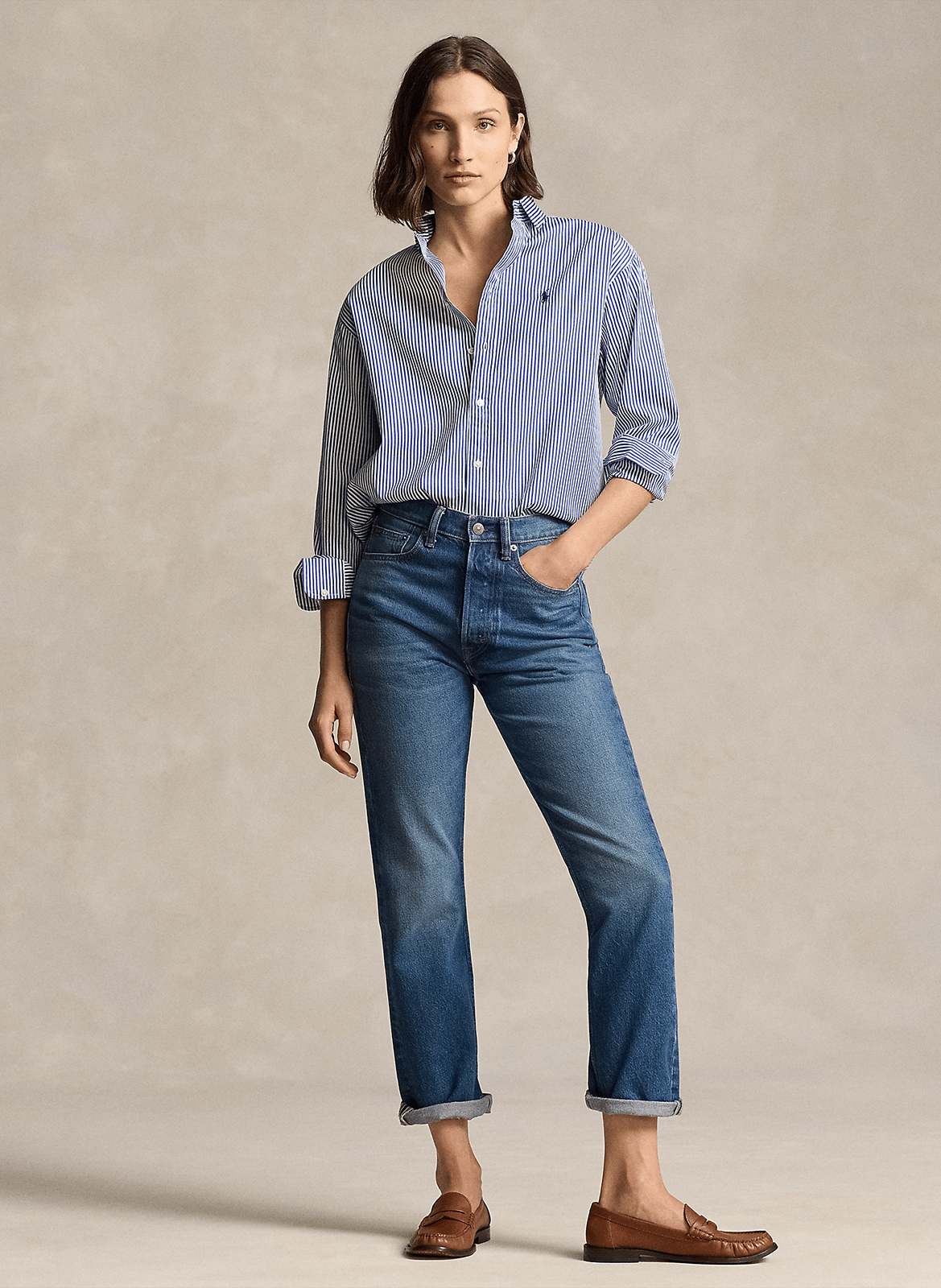 Gerade geschnittenes Polohemd aus gestreifter Baumwolle POLO RALPH LAUREN Blau