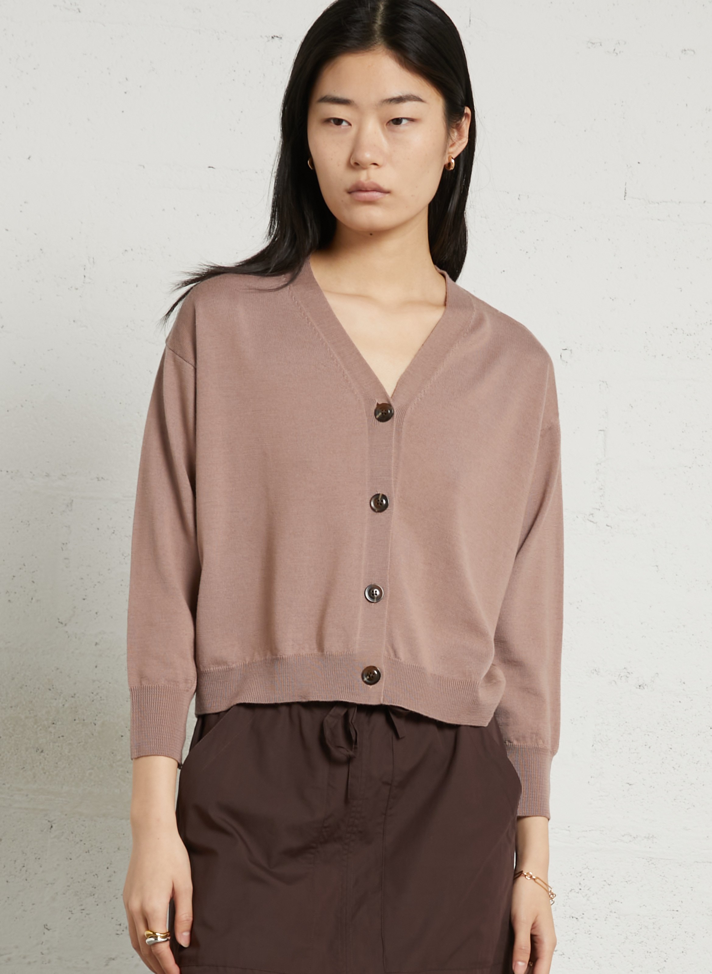 Cardigan à col V en laine  SOEUR Rose