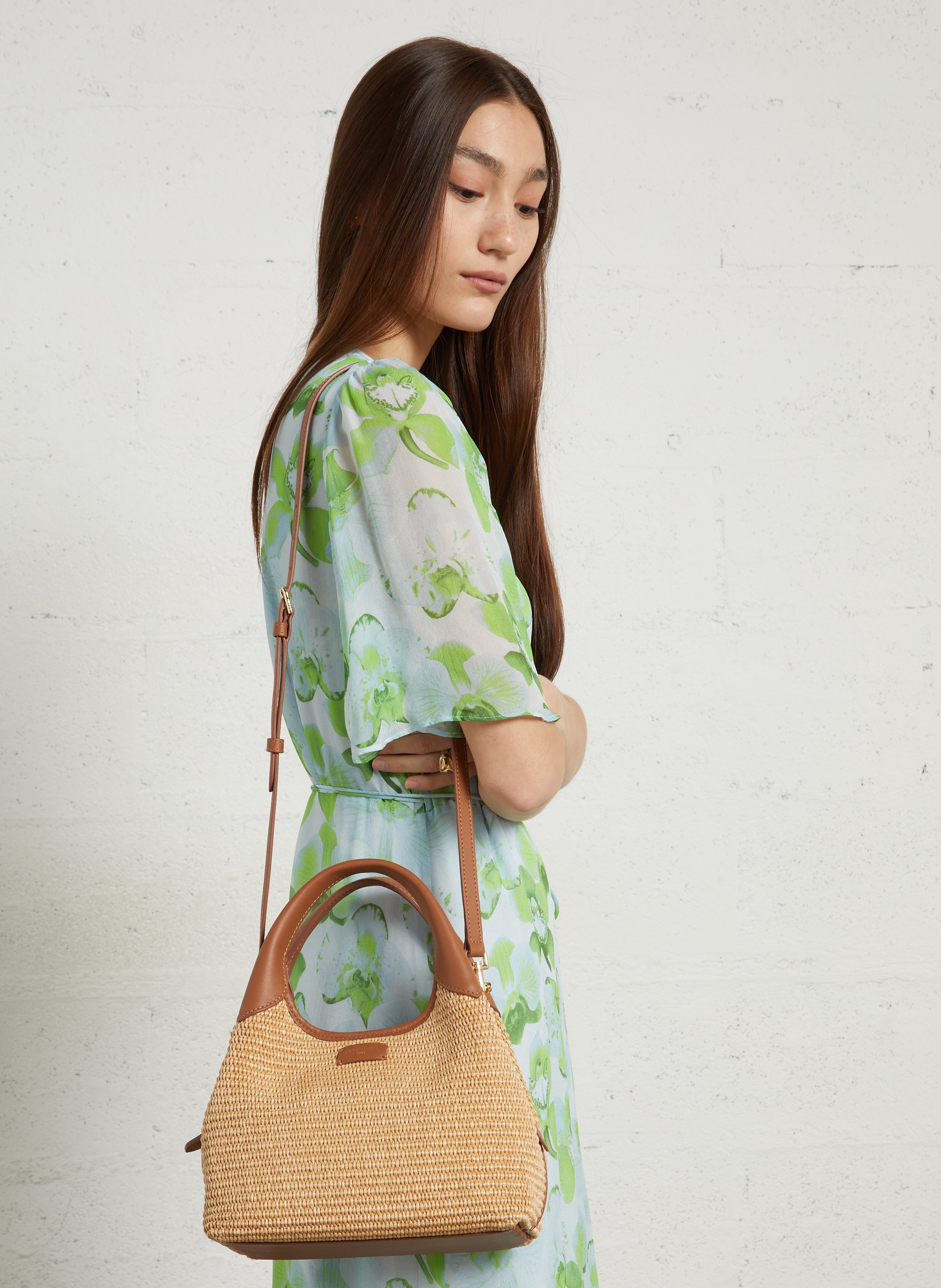 Handtasche mit Raphia-Effekt aus Leder LE TANNEUR Beige