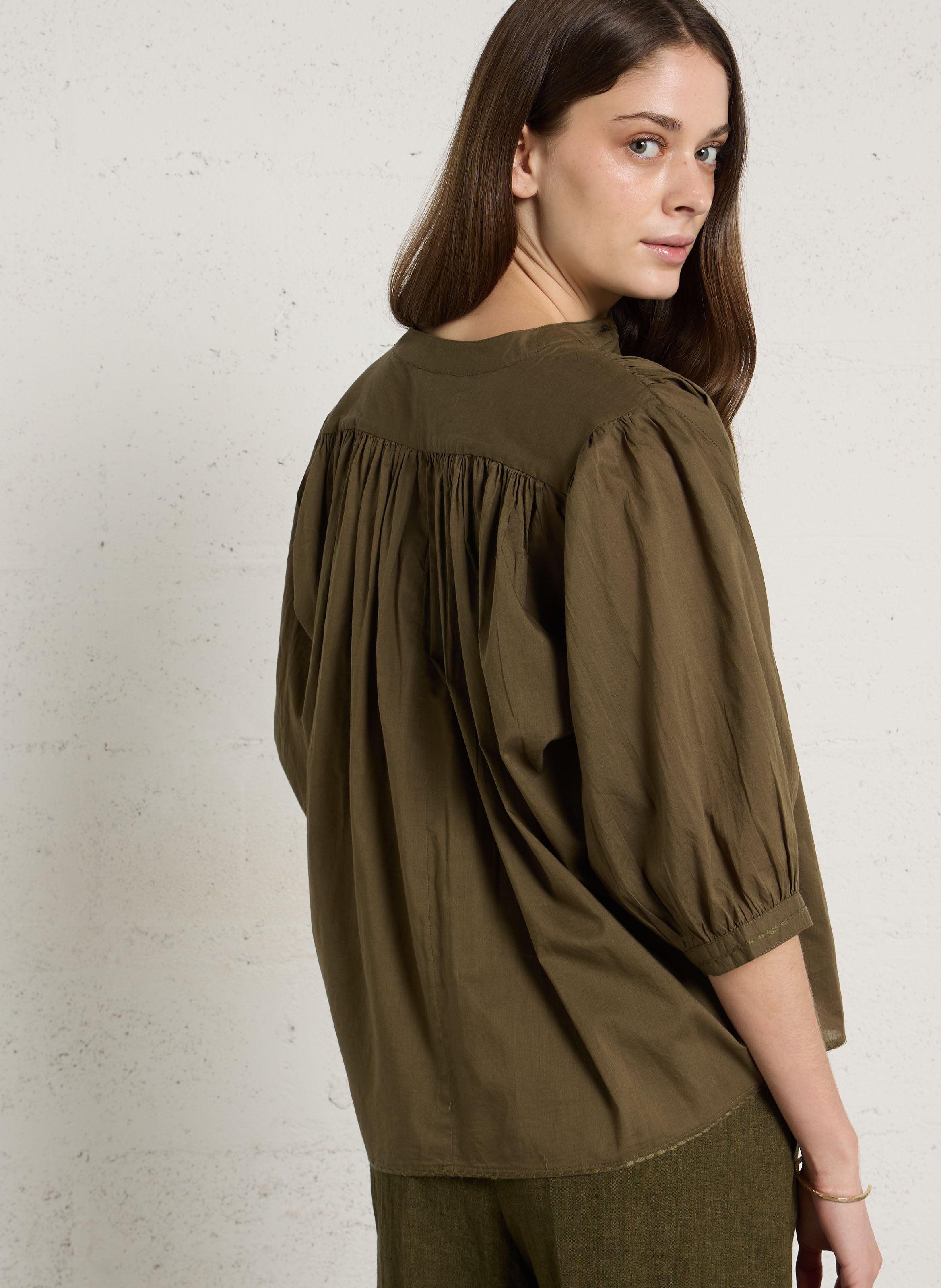 Chemise ample col mao en coton DIEGA Kaki