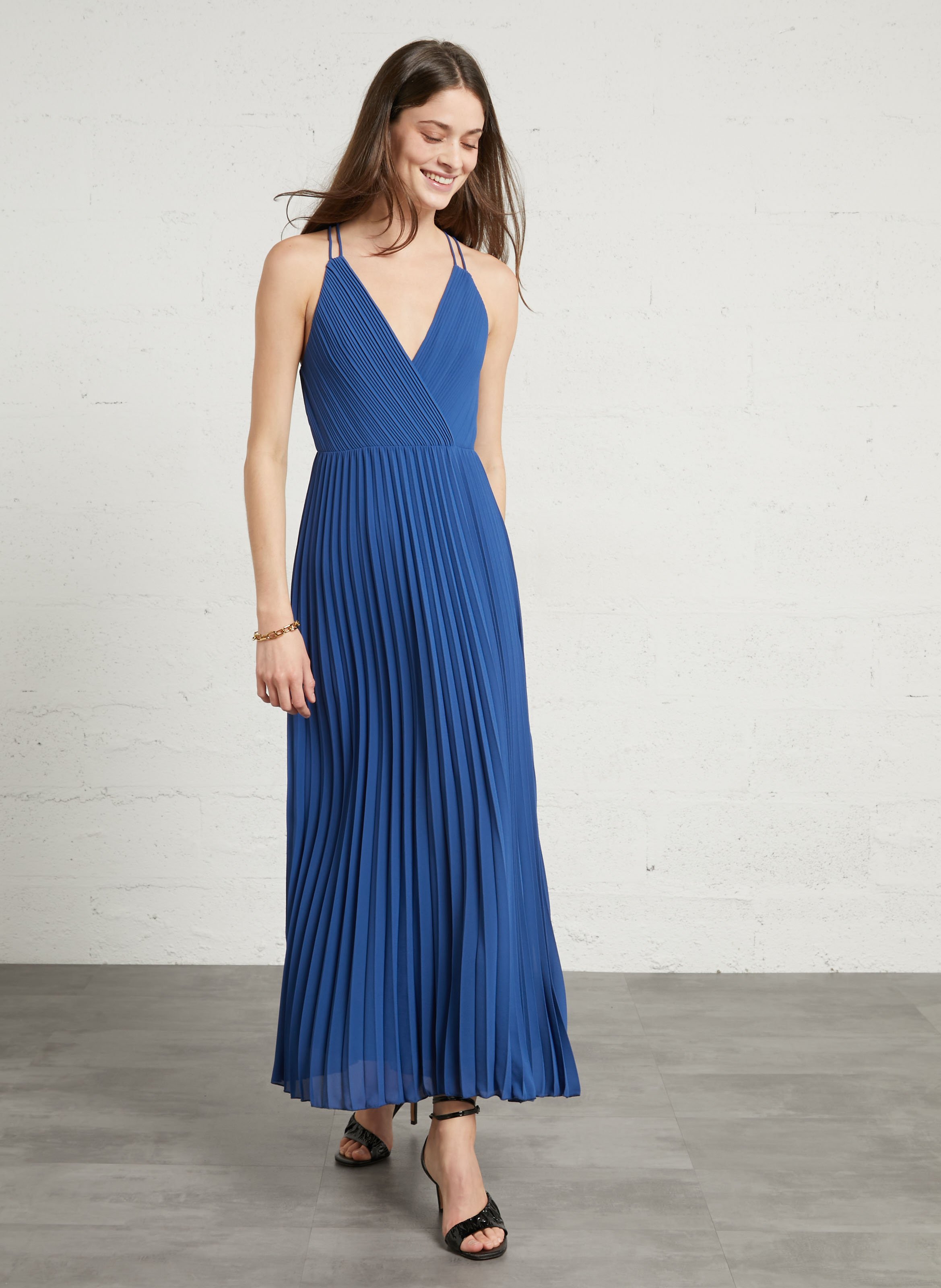 Robe longue plissée à bretelles MAISON 123 Prune