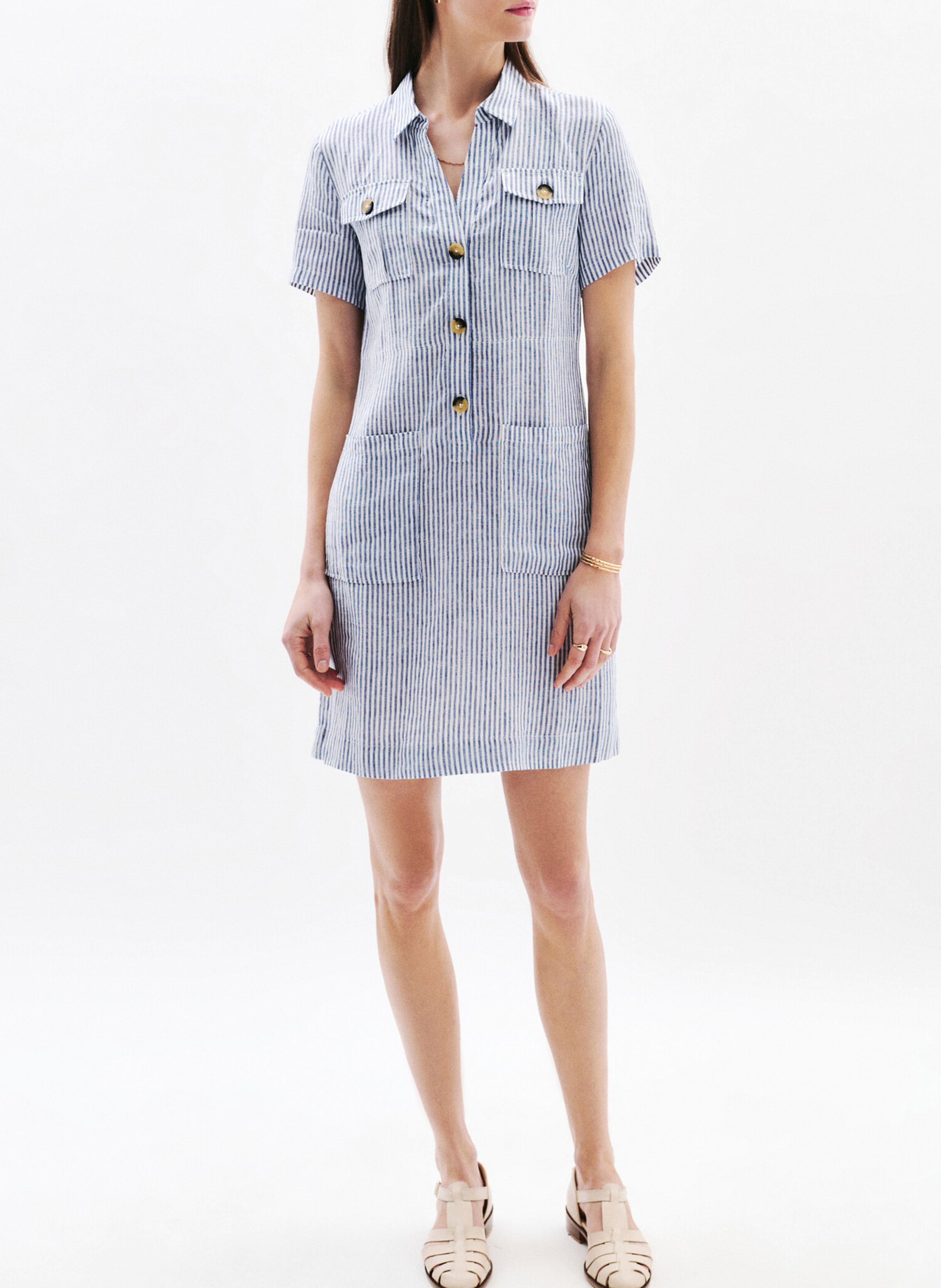 Robe droite en lin CAROLL Bleu