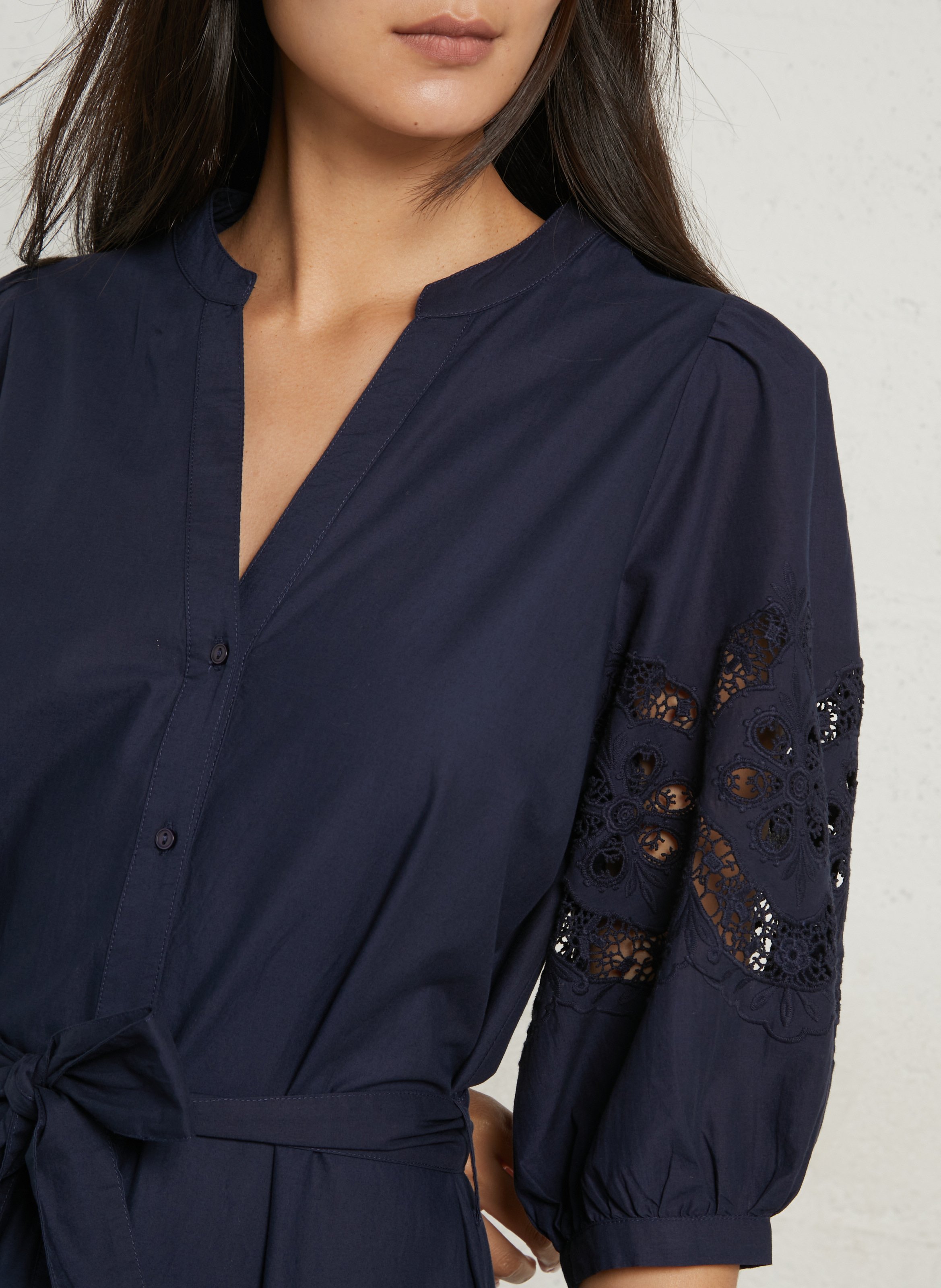 Lange, katoenen jurk met tuniekhals SUD EXPRESS Blauw