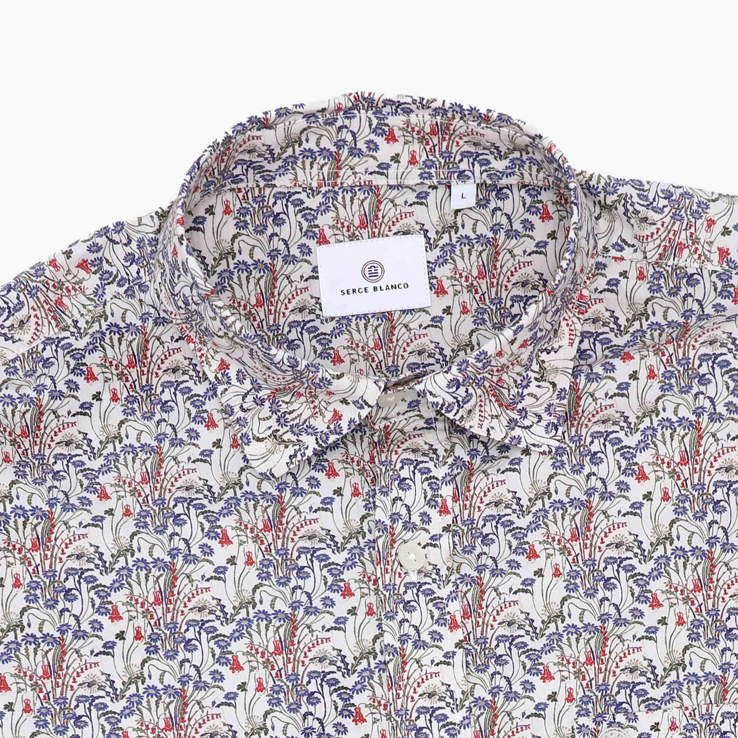 Chemise manches longues brodée en coton SERGE BLANCO Bleu