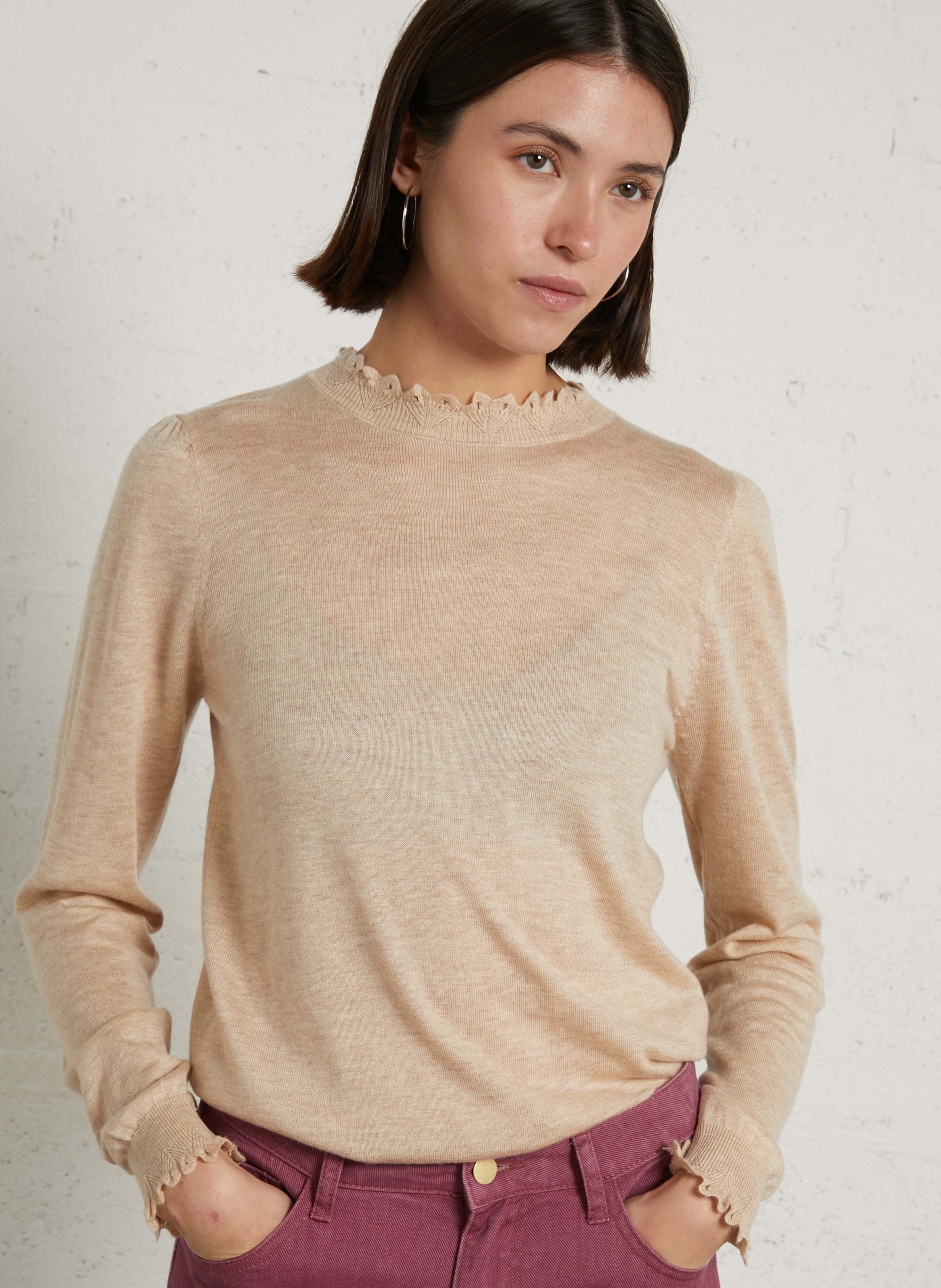 Straight solid color sweater with ruffles LA PETITE ETOILE