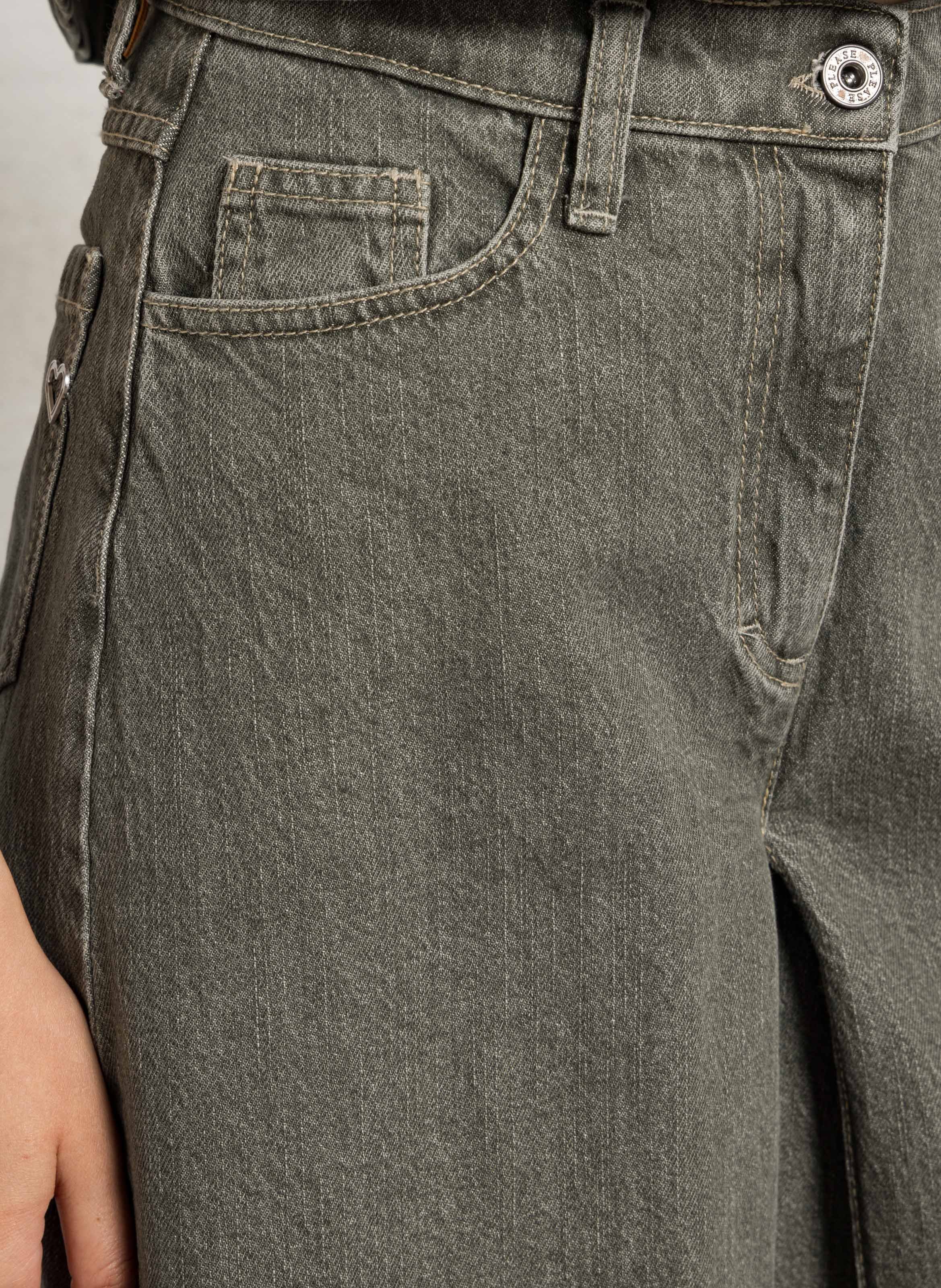 Cotton blend denim culotte skirt PLEASE Green