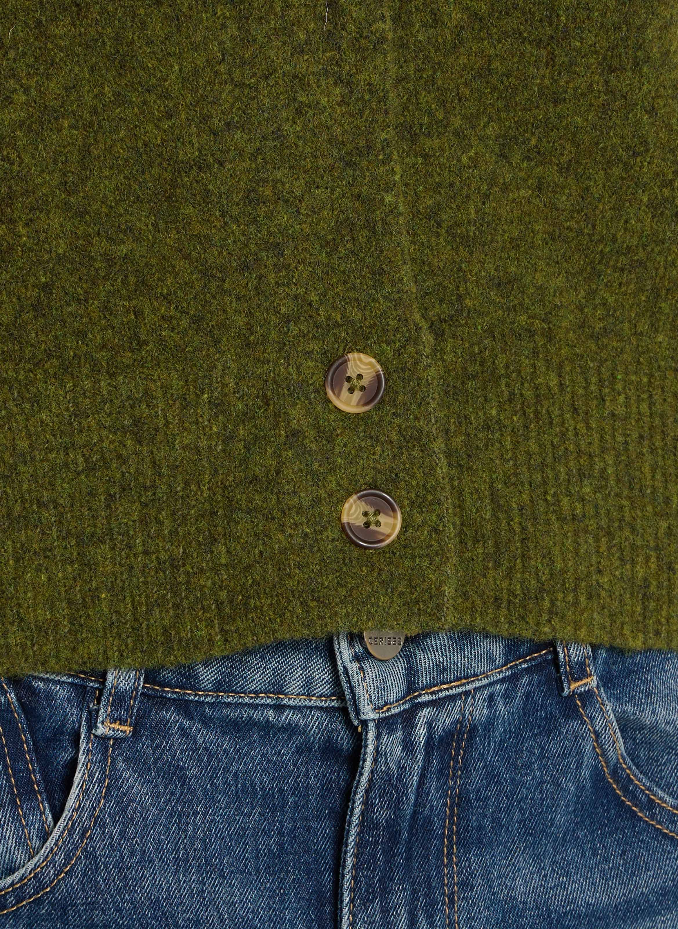 Pull col rond droit en laine mélangée NICE THINGS Kaki