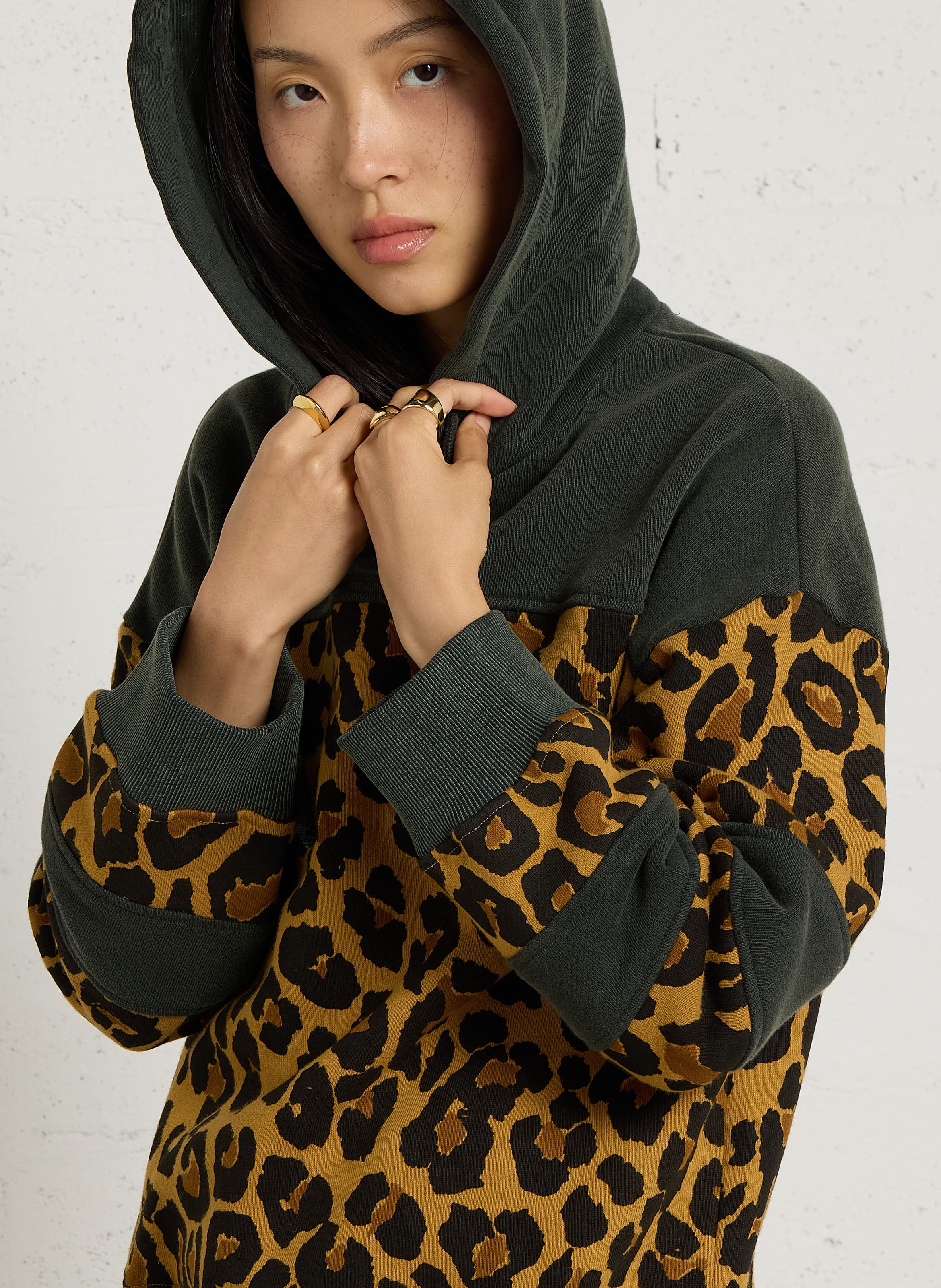 Ruime hoodie met luipaardprint van katoen LEON & HARPER Beige