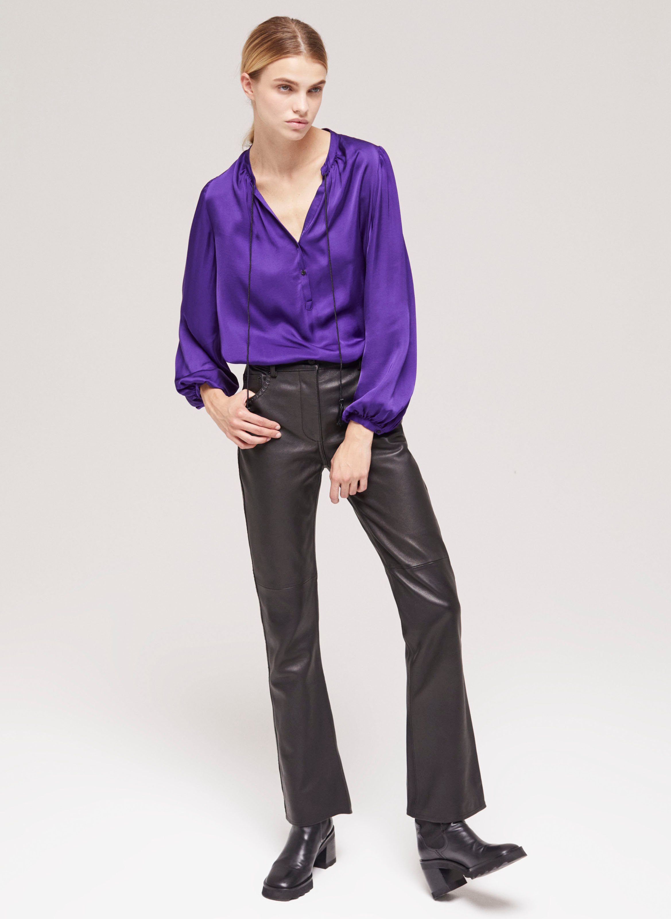 Flared Hose Aus Leder Black The Kooples Damen Place des Tendances