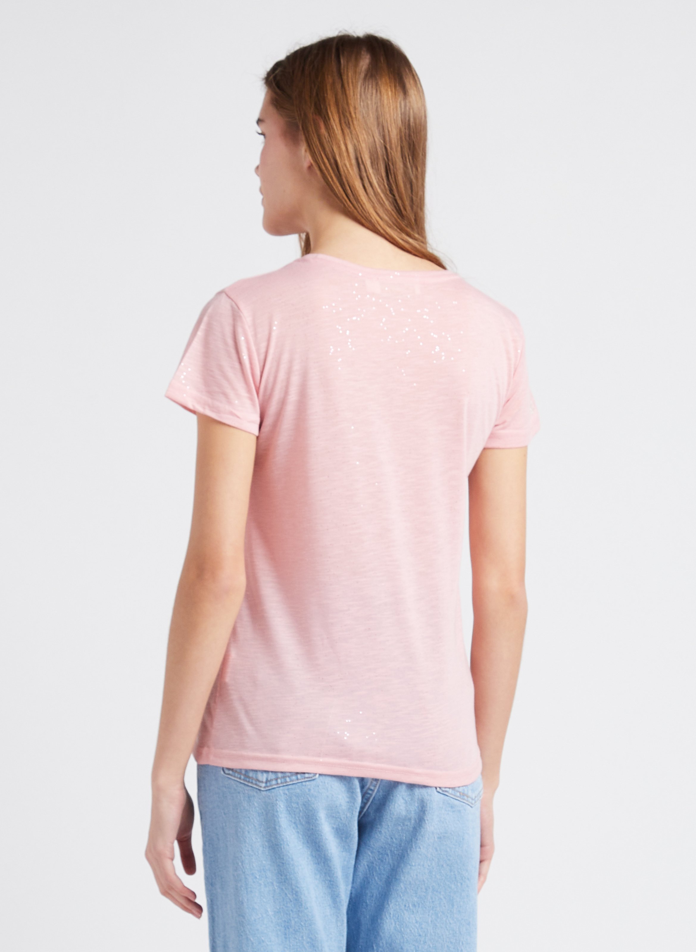 Rundhals-T-Shirt mit Pailletten Rosa