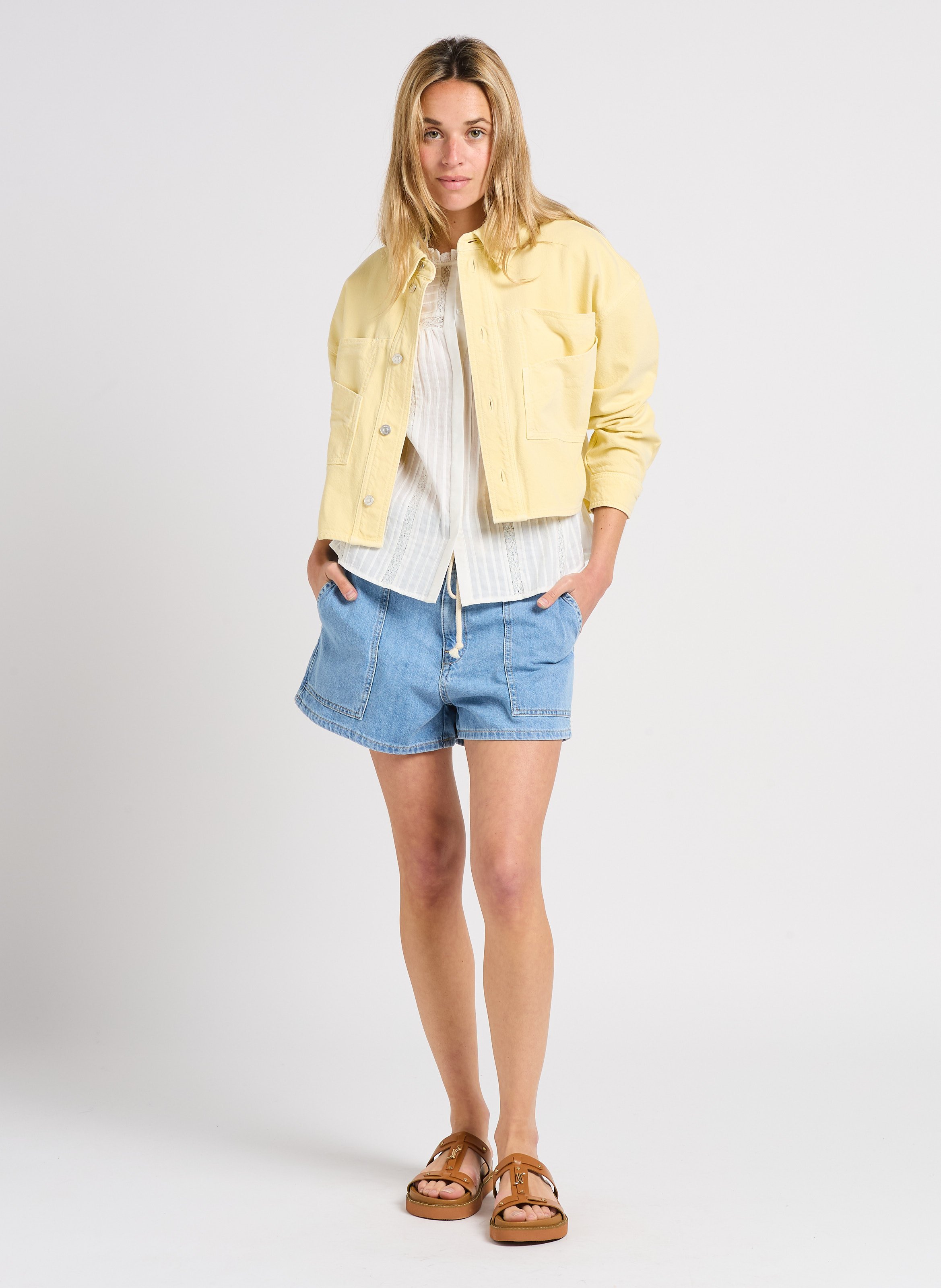 High-waisted cotton shorts BA&SH Blue