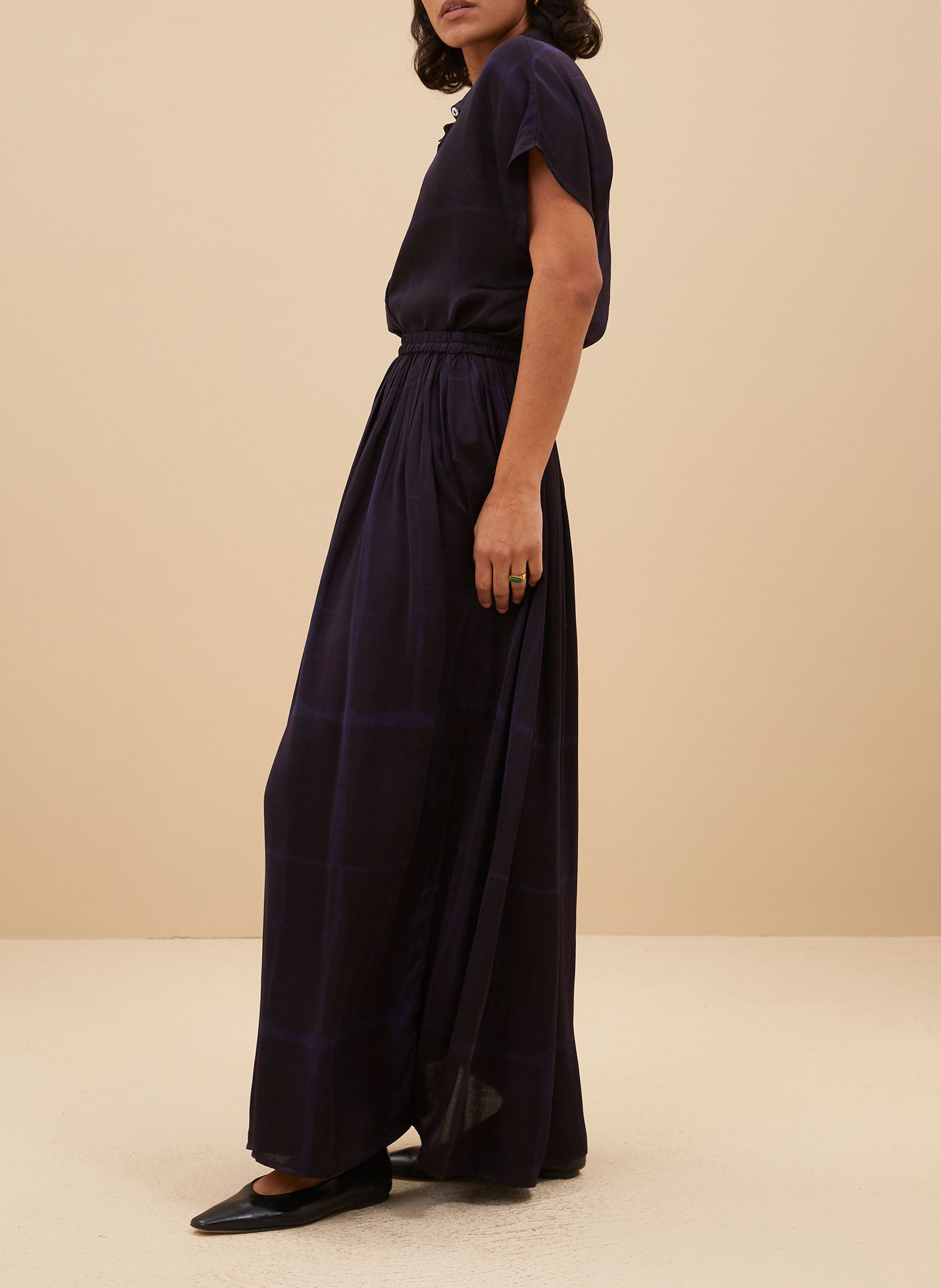 Jupe longue taille haute imprimée Bleu