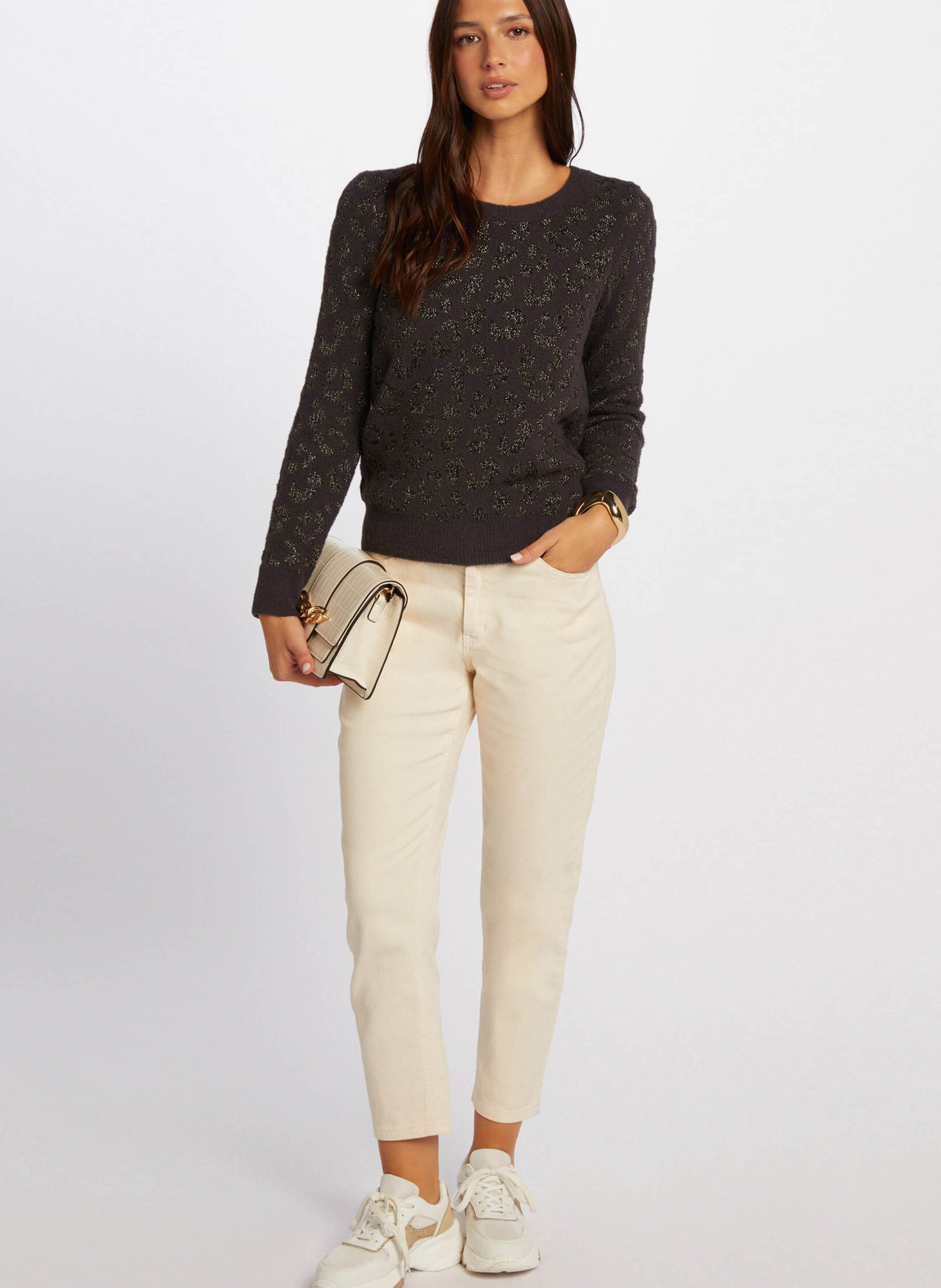 Metallic Leopard Print Sweater MORGAN Grey