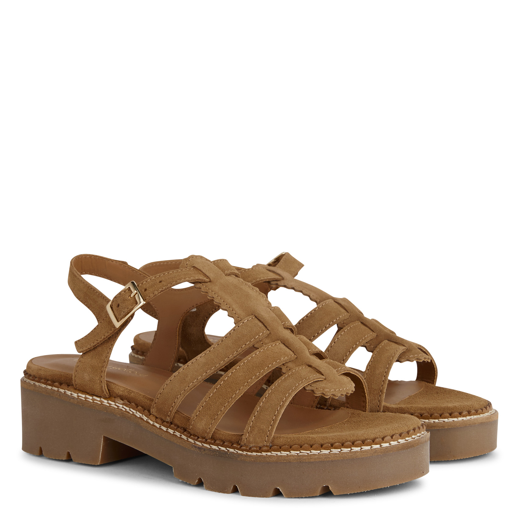 Avarca Berlin - Flache Ledersandalen mit Samt MELLOW YELLOW Beige