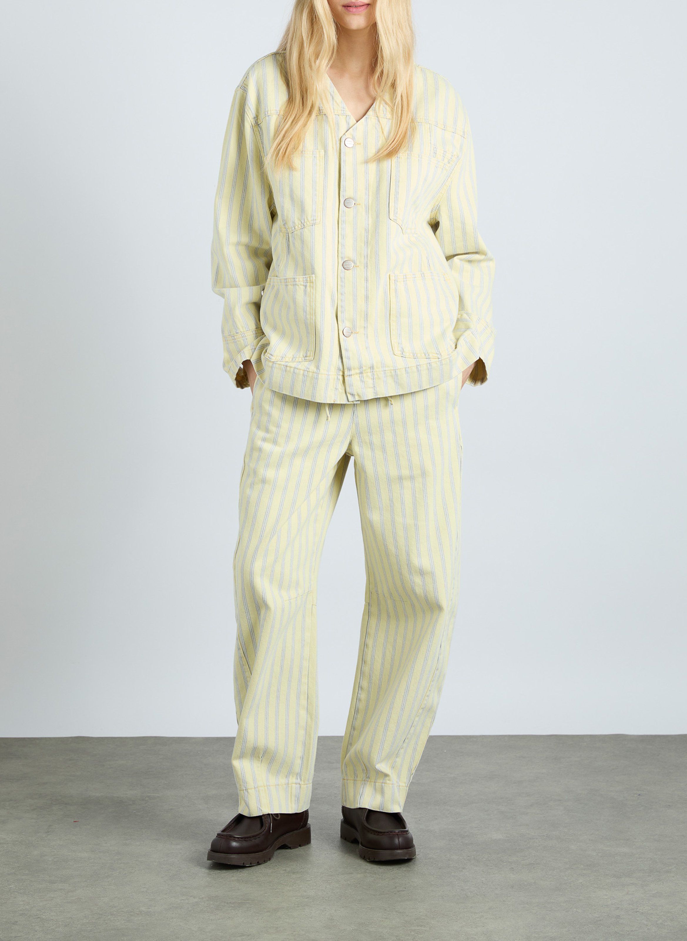 Buttoned V-neck striped jacket DAMSON MADDER Yellow