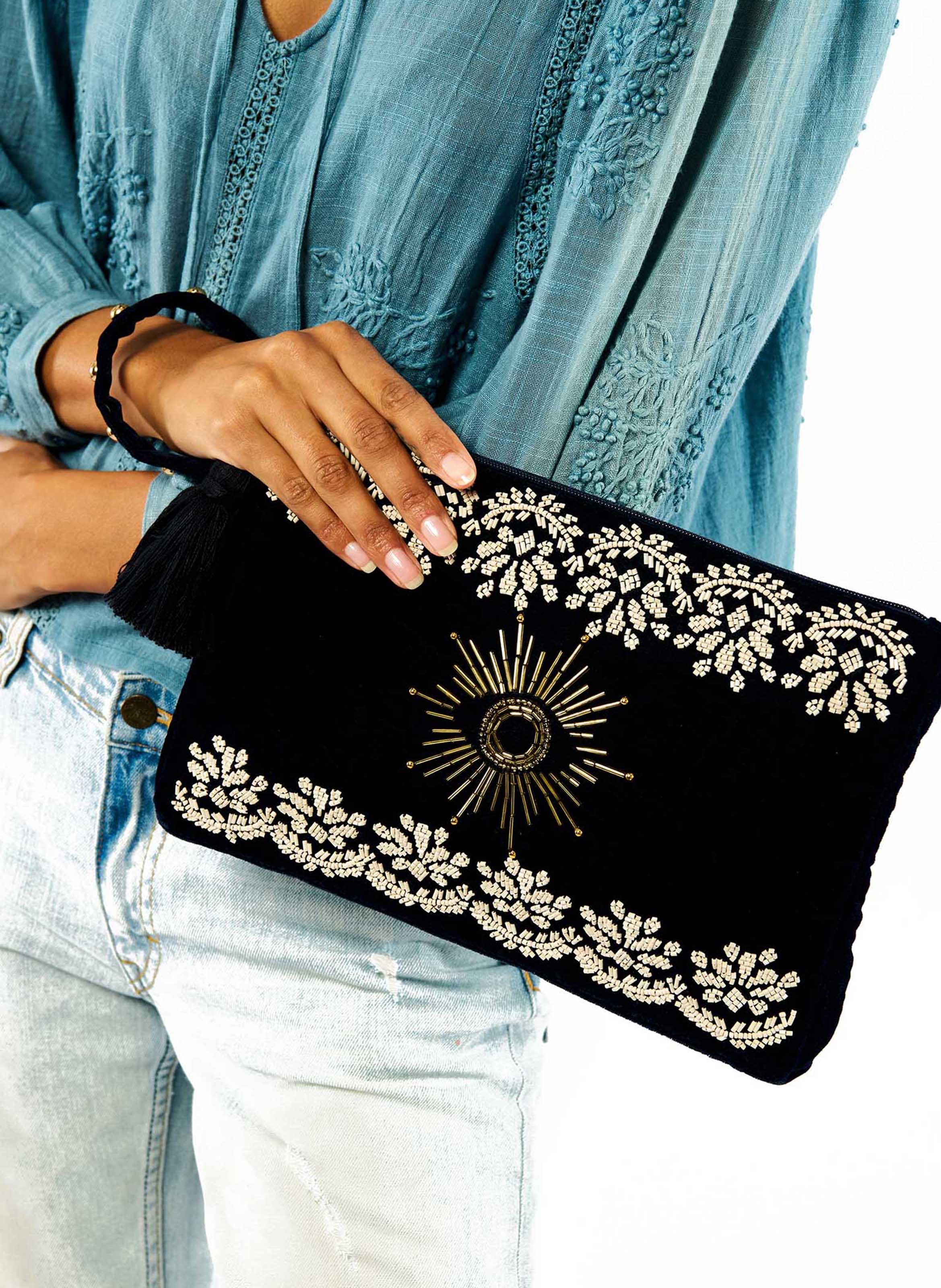 Embroidered clutch bag WILD Blue