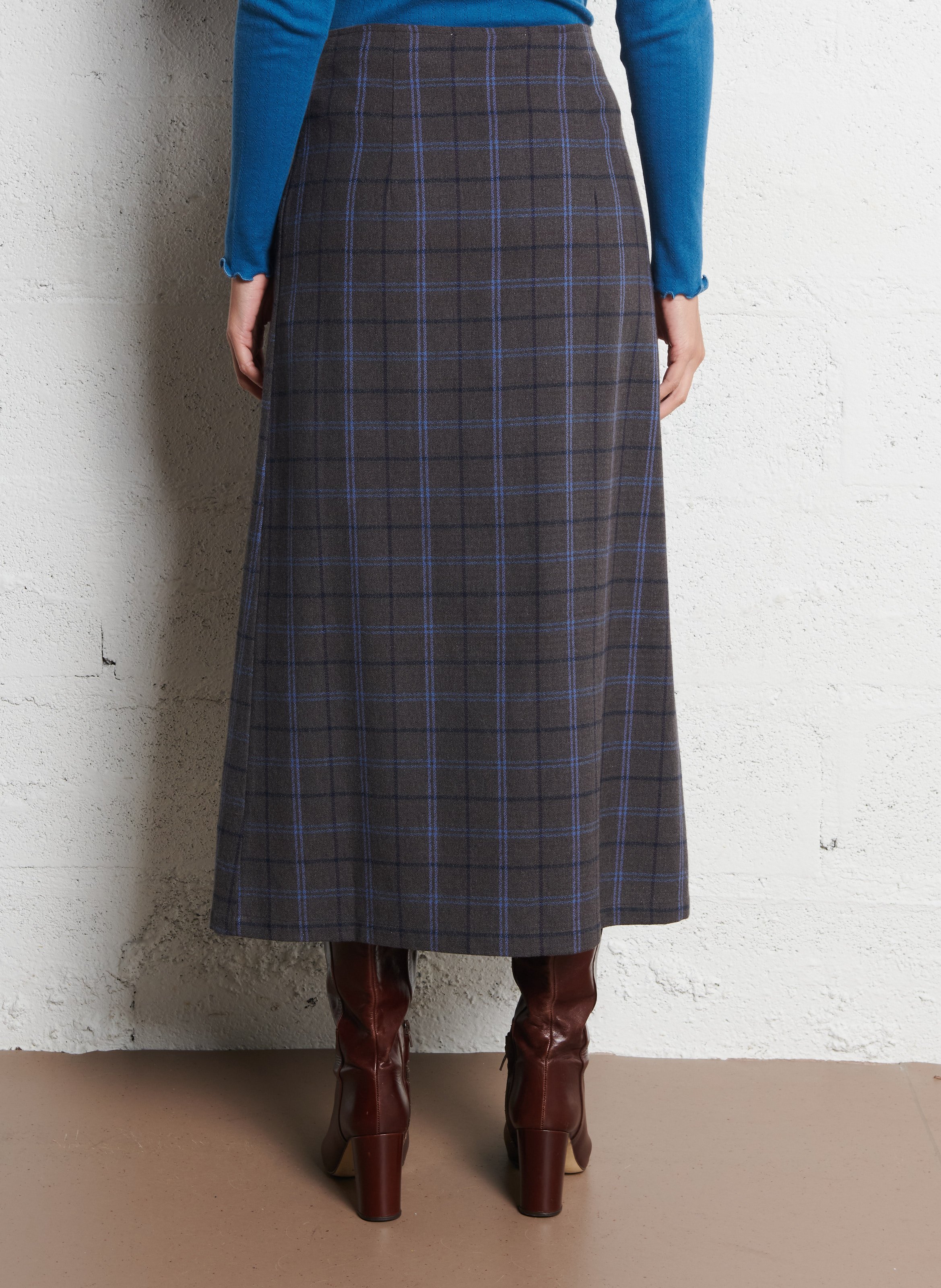 Jupe midi écossaise taille haute NICE THINGS Gris