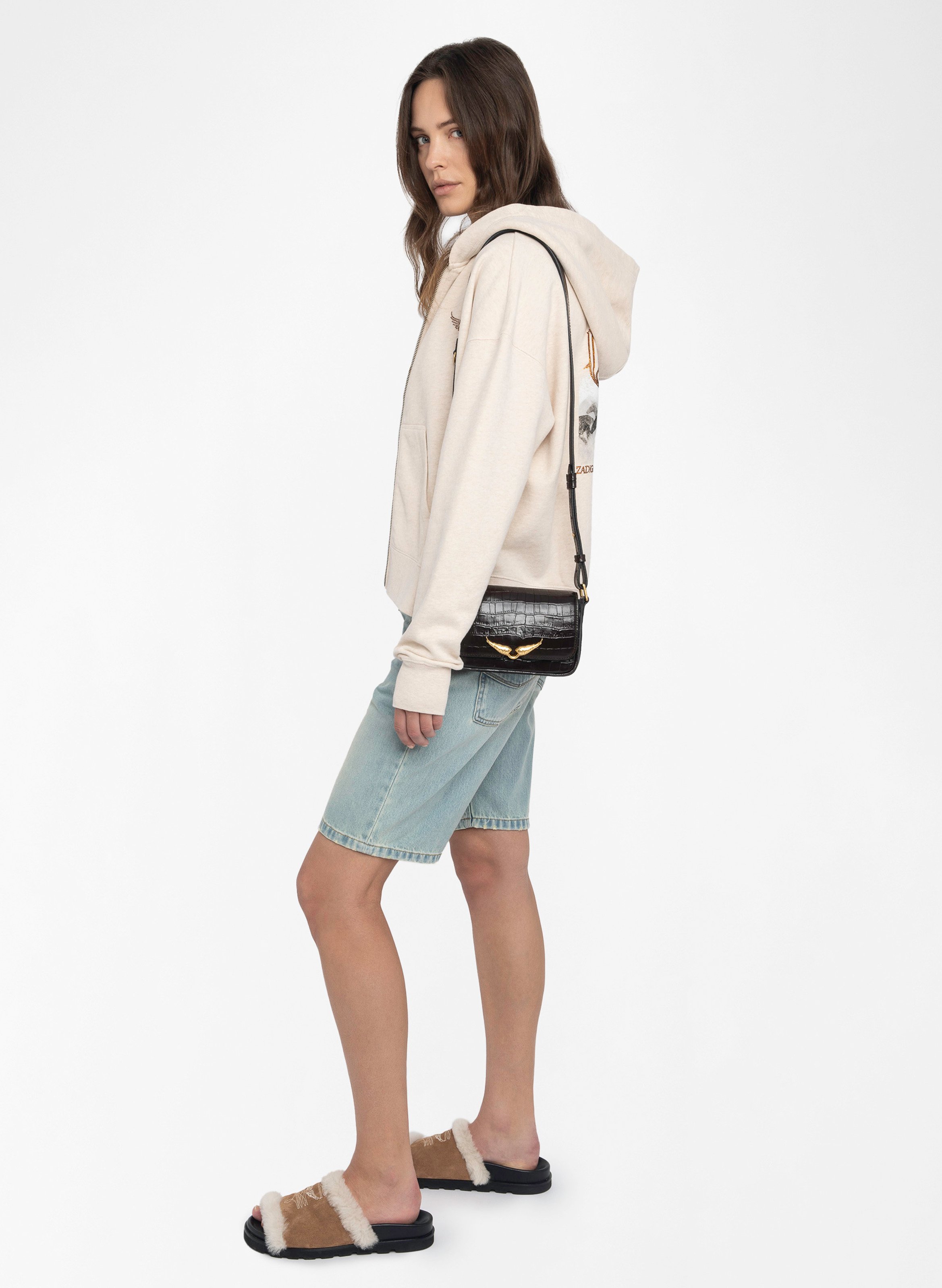 Sweat zippé à capuche à strass ZADIG&VOLTAIRE Marron