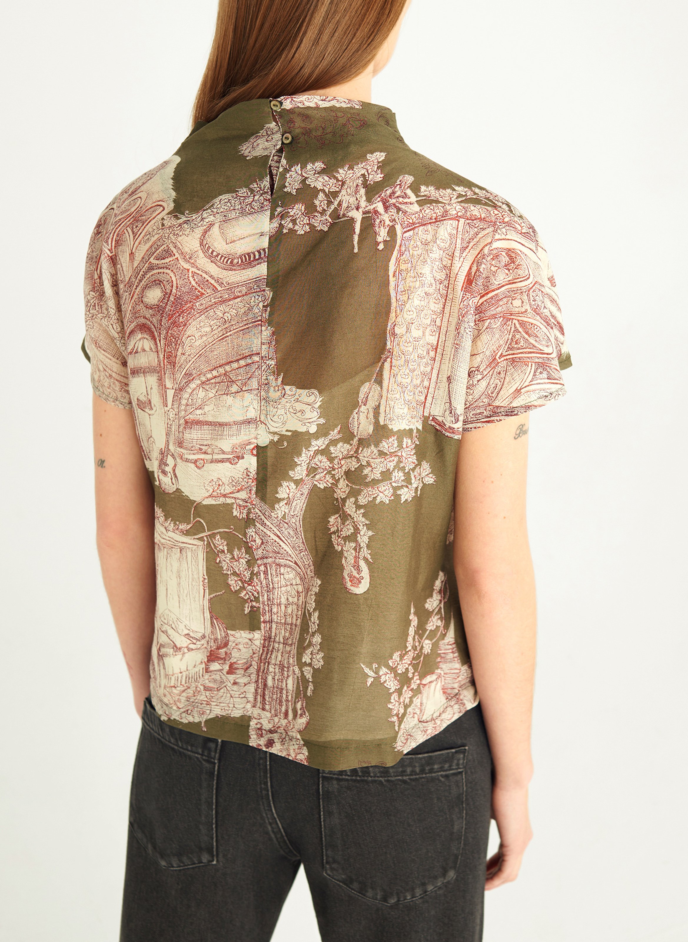 Top col montant en coton mélangé COTELAC Vert