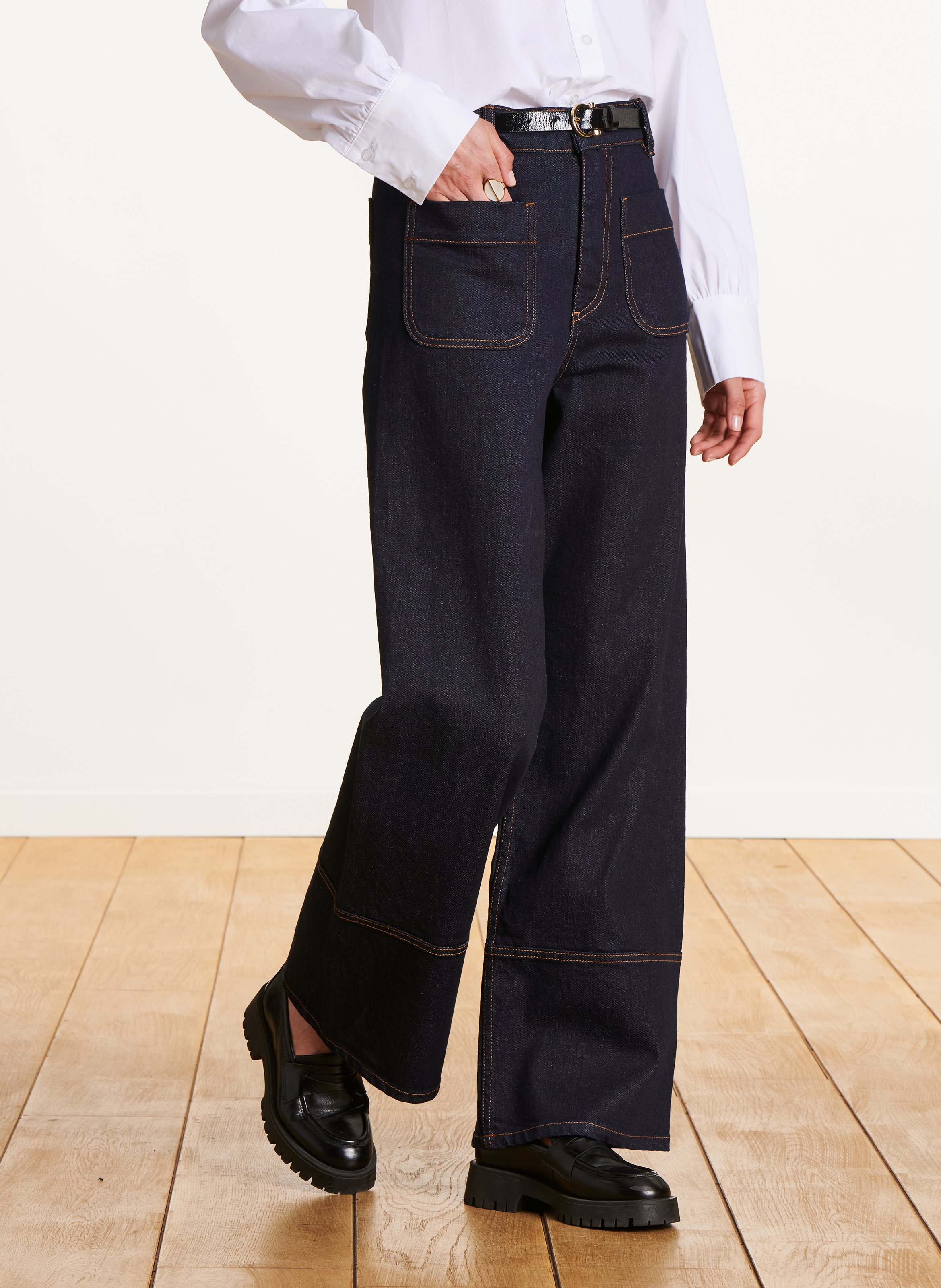Raw wide-leg jeans with cuffs LA FEE MARABOUTEE Blue