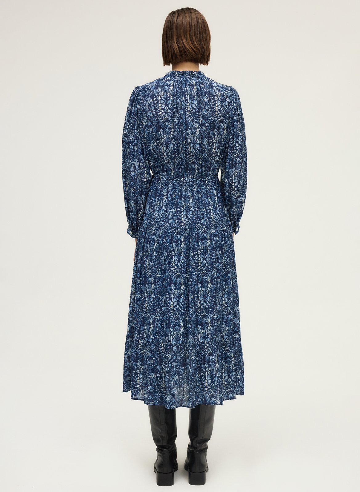 Robe midi col rond imprimée PABLO Bleu