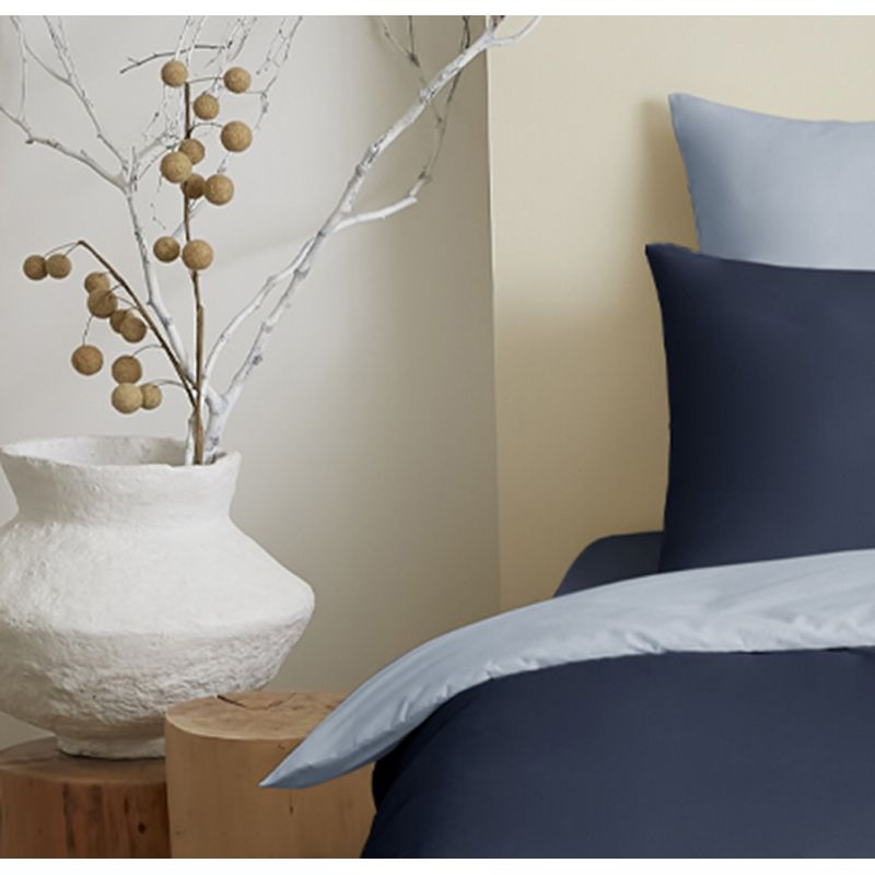 Complete set 4 pieces navy/blue sky reversible duvet cover for bed 90 x 190 cm COTON PUR Blue