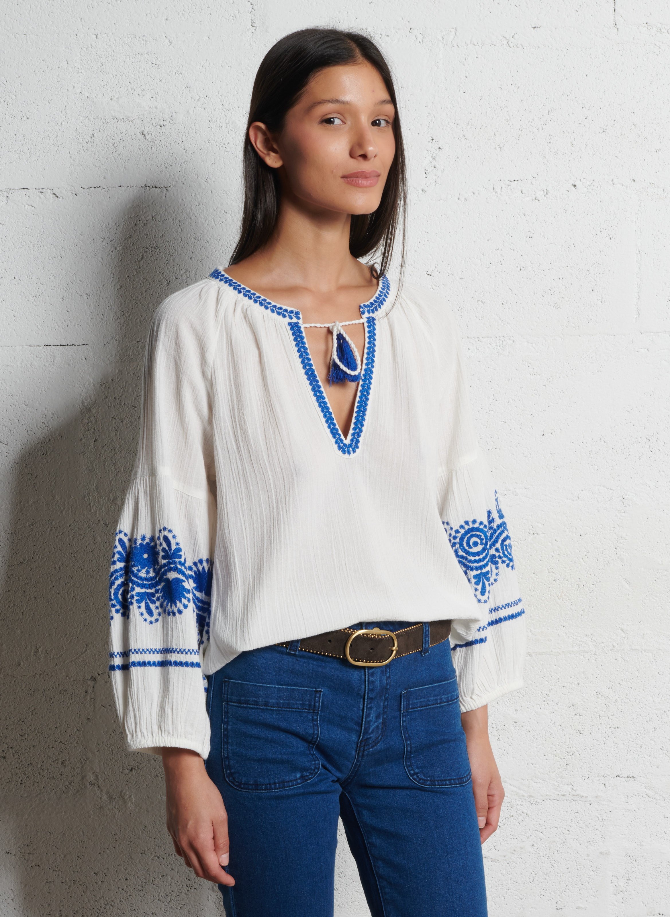 Cotton henley blouse MAISON 123 White